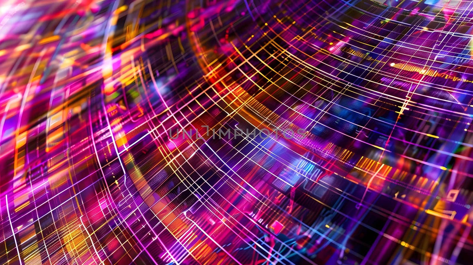 Vibrant abstract light trails creating a dynamic visual pattern with neon colors