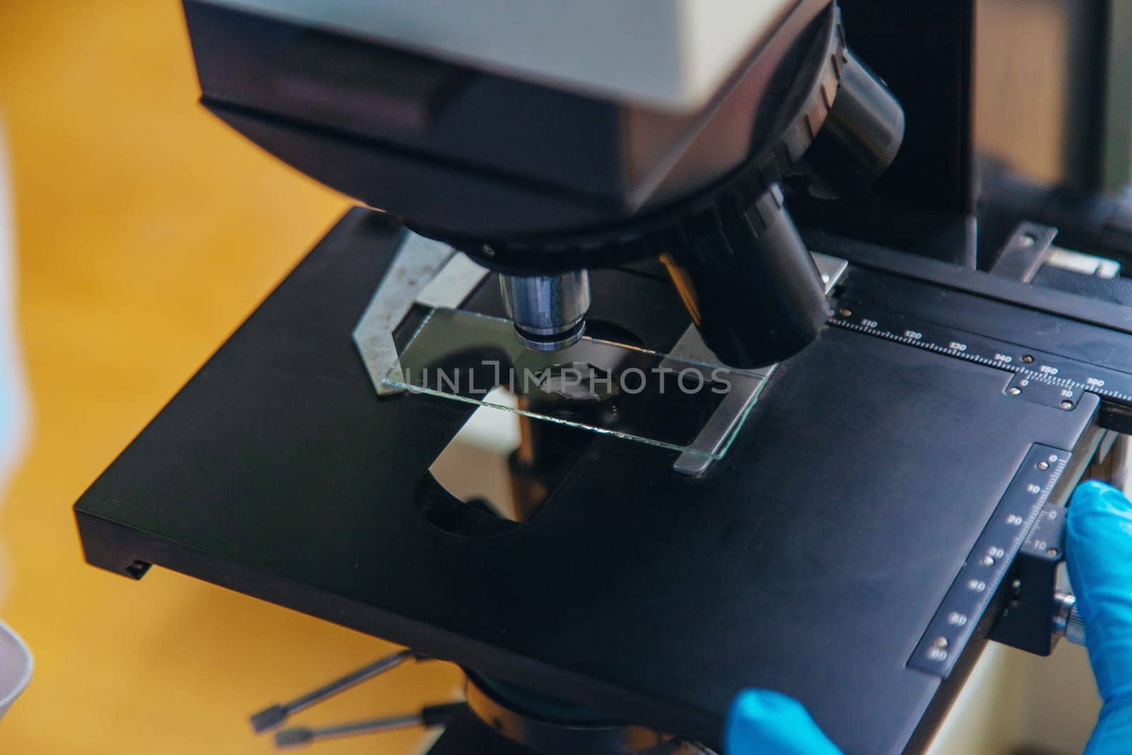 Examine in the laboratory under a microscope. Selective focus. medicine.