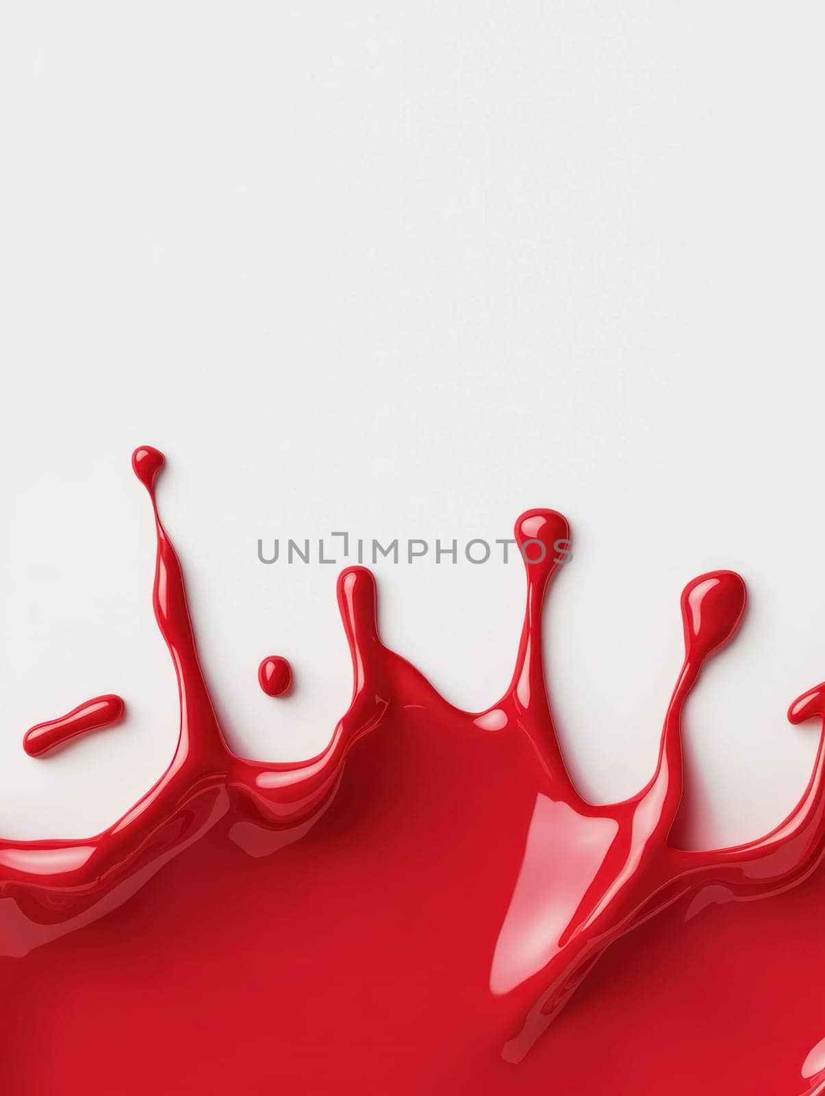 Rich red liquid splashes against clean white background, creating striking visual.