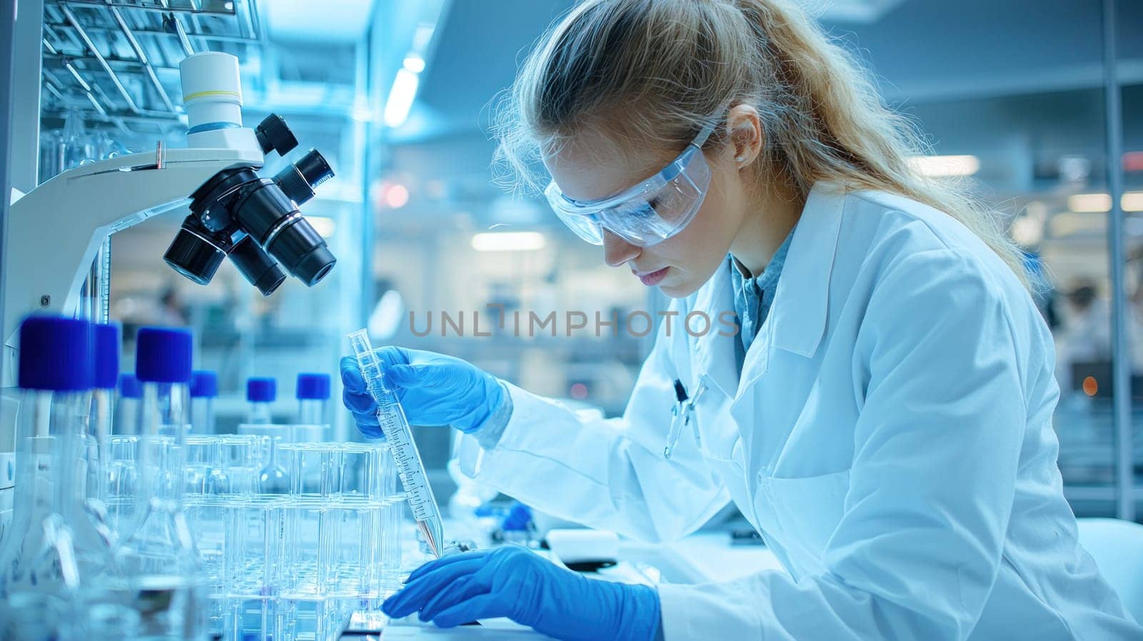 Laboratory technician conducting experiments with precision and focus.
