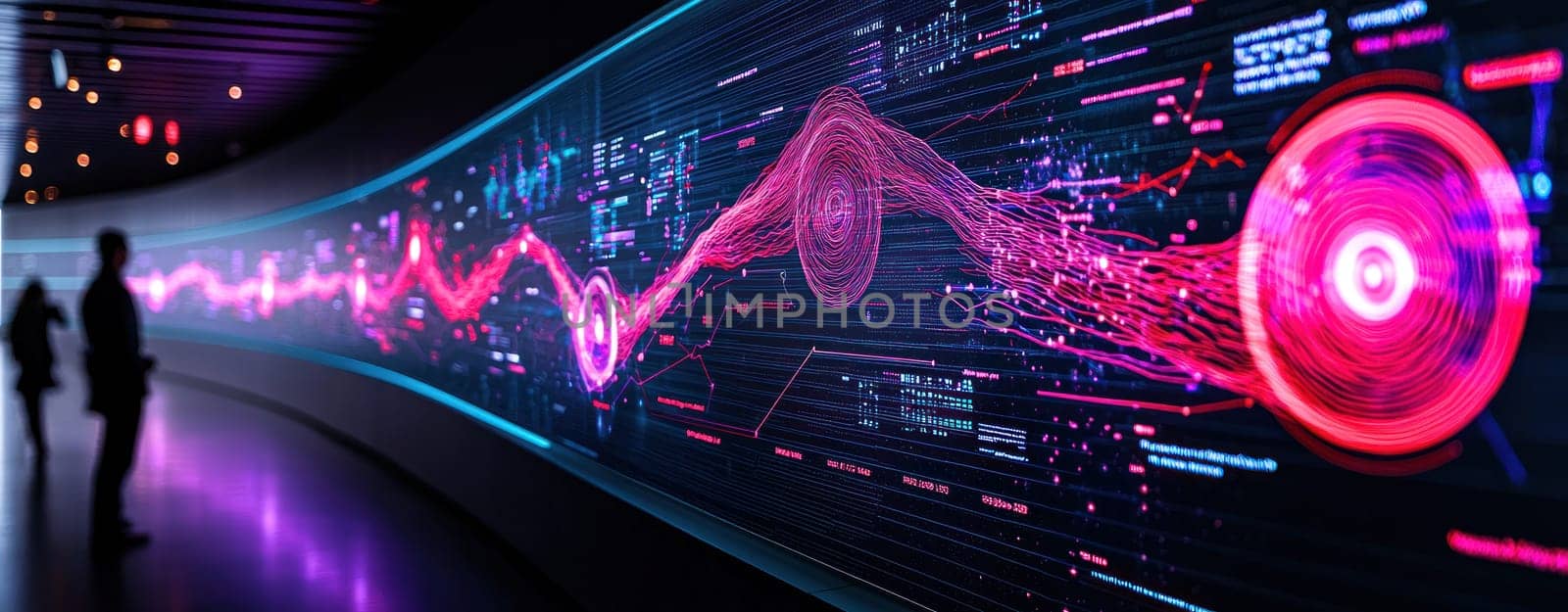 Interactive dashboard visualization with vibrant colors and data patterns.