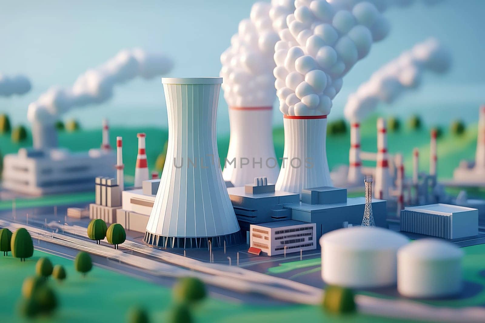 illustration of Nuclear power plant side view full length isolate on transparency background ..