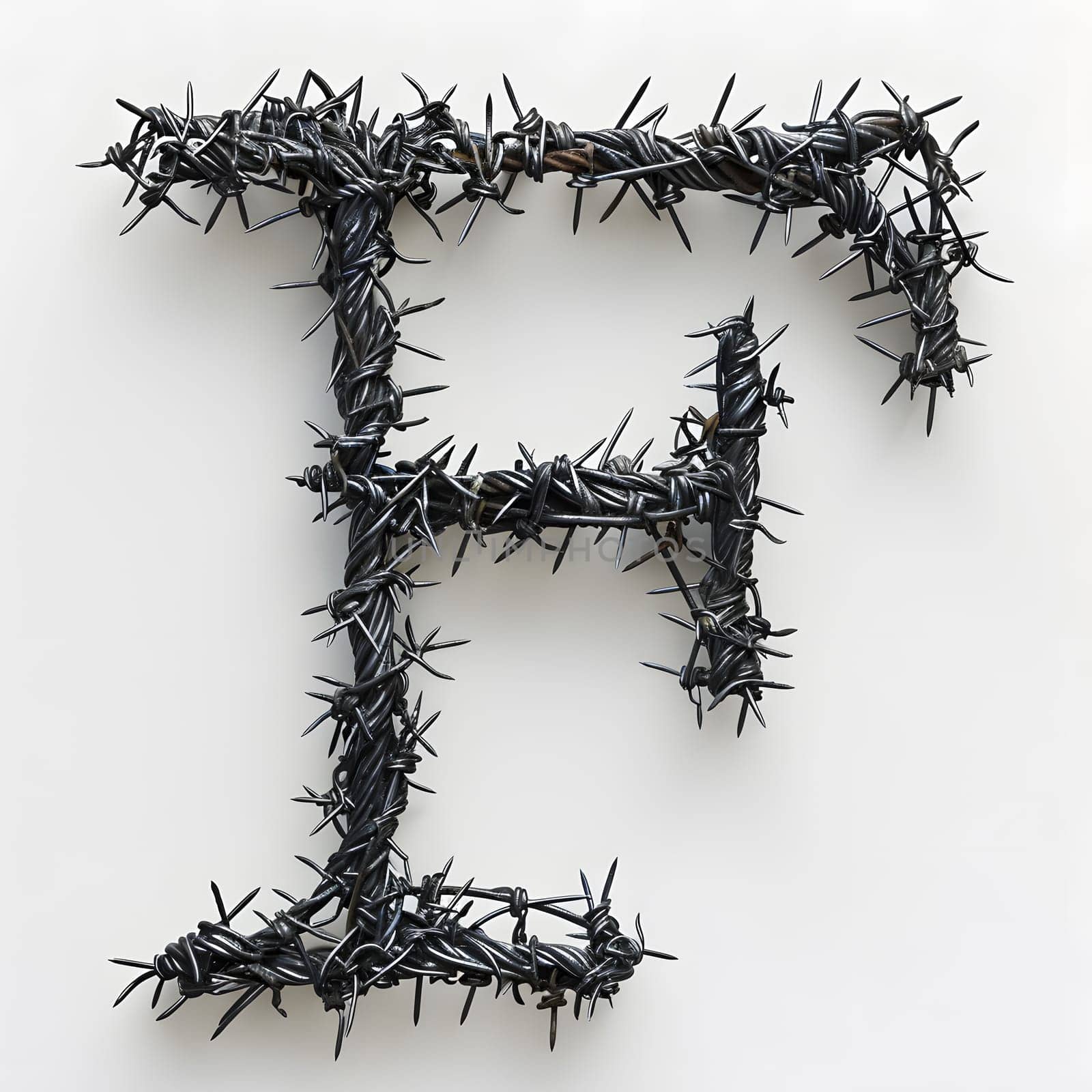 The letter h is crafted from twiglike metal thorns on a white background, resembling a terrestrial plant font. It gives an electric blue event vibe