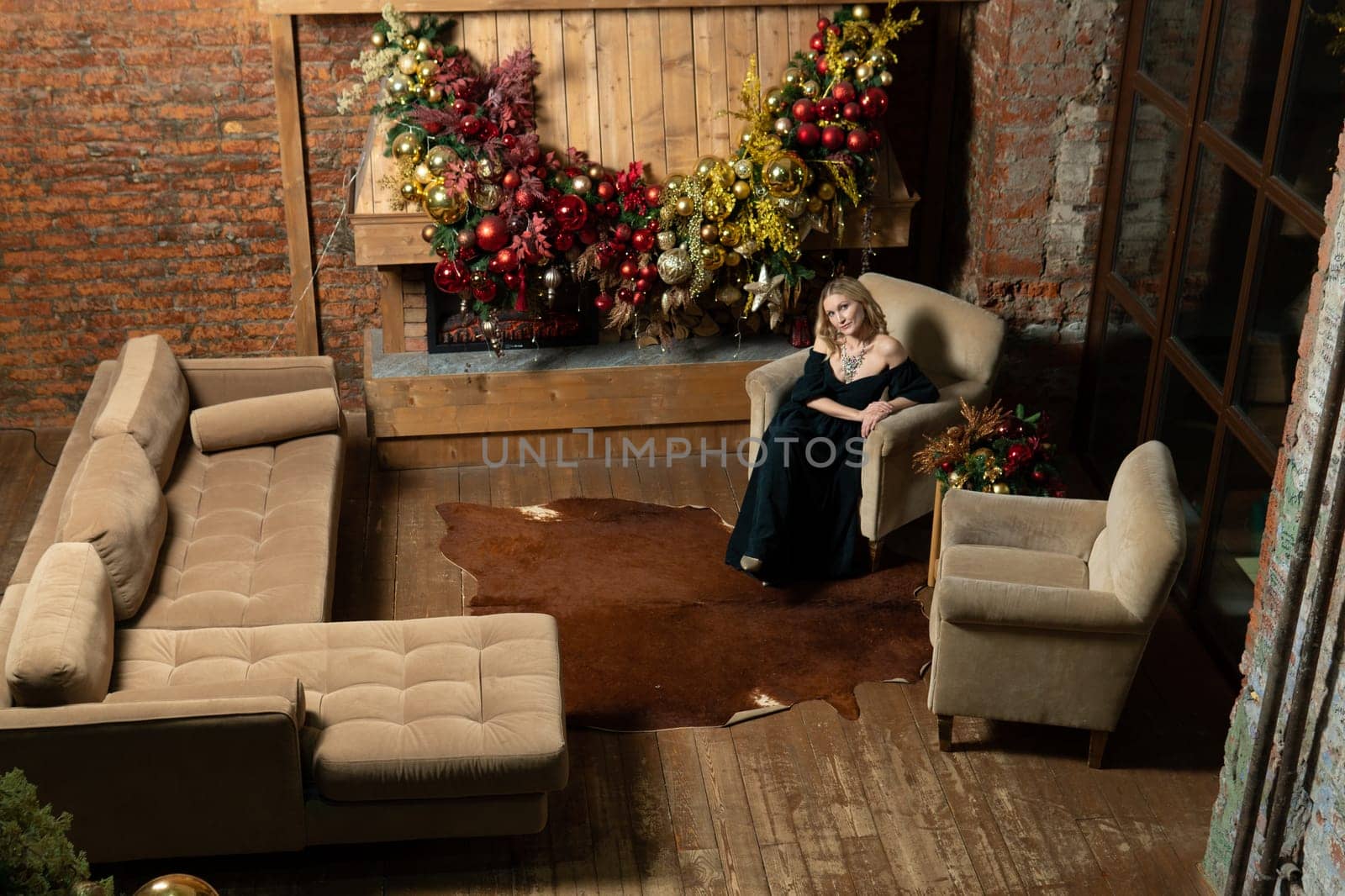 fireplace young christmas cozy celebration tree new alone woman year girl holiday home