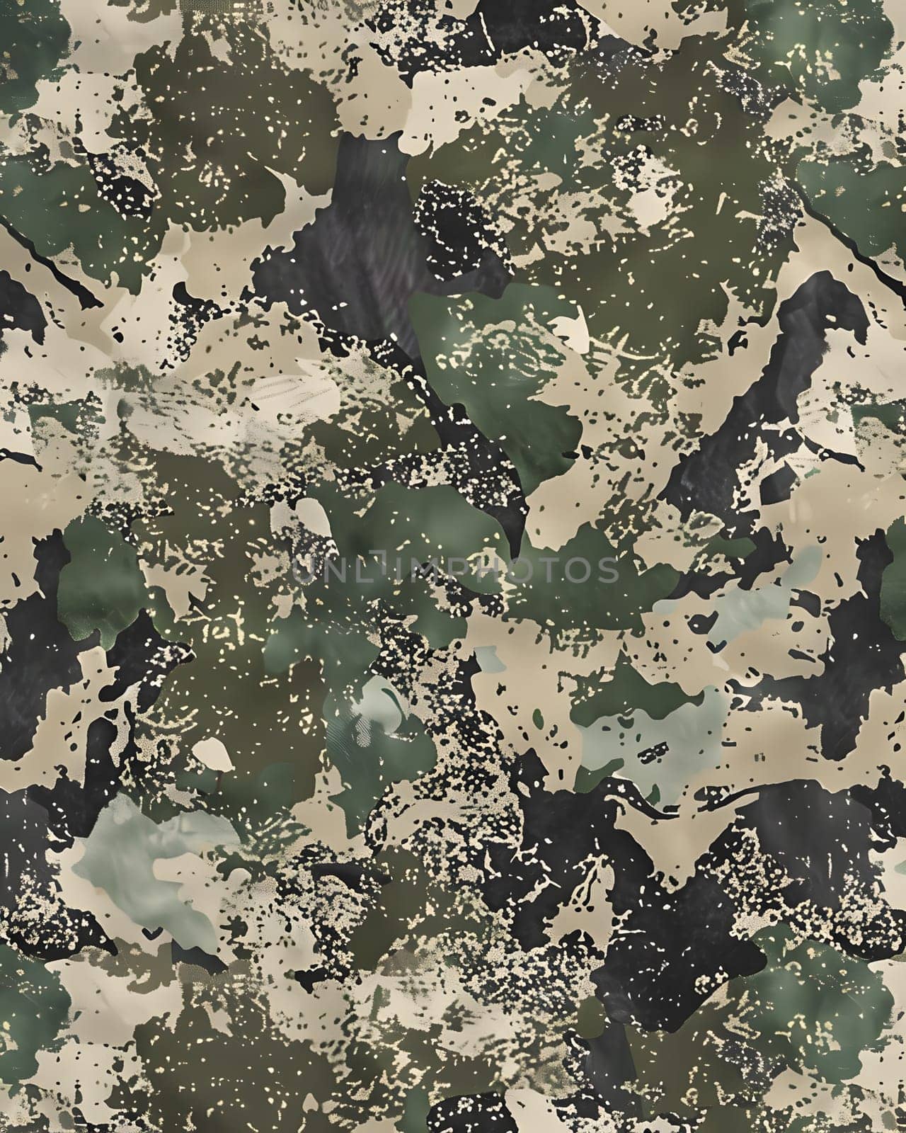 Seamless camouflage pattern with abstract splashes in green, beige and black