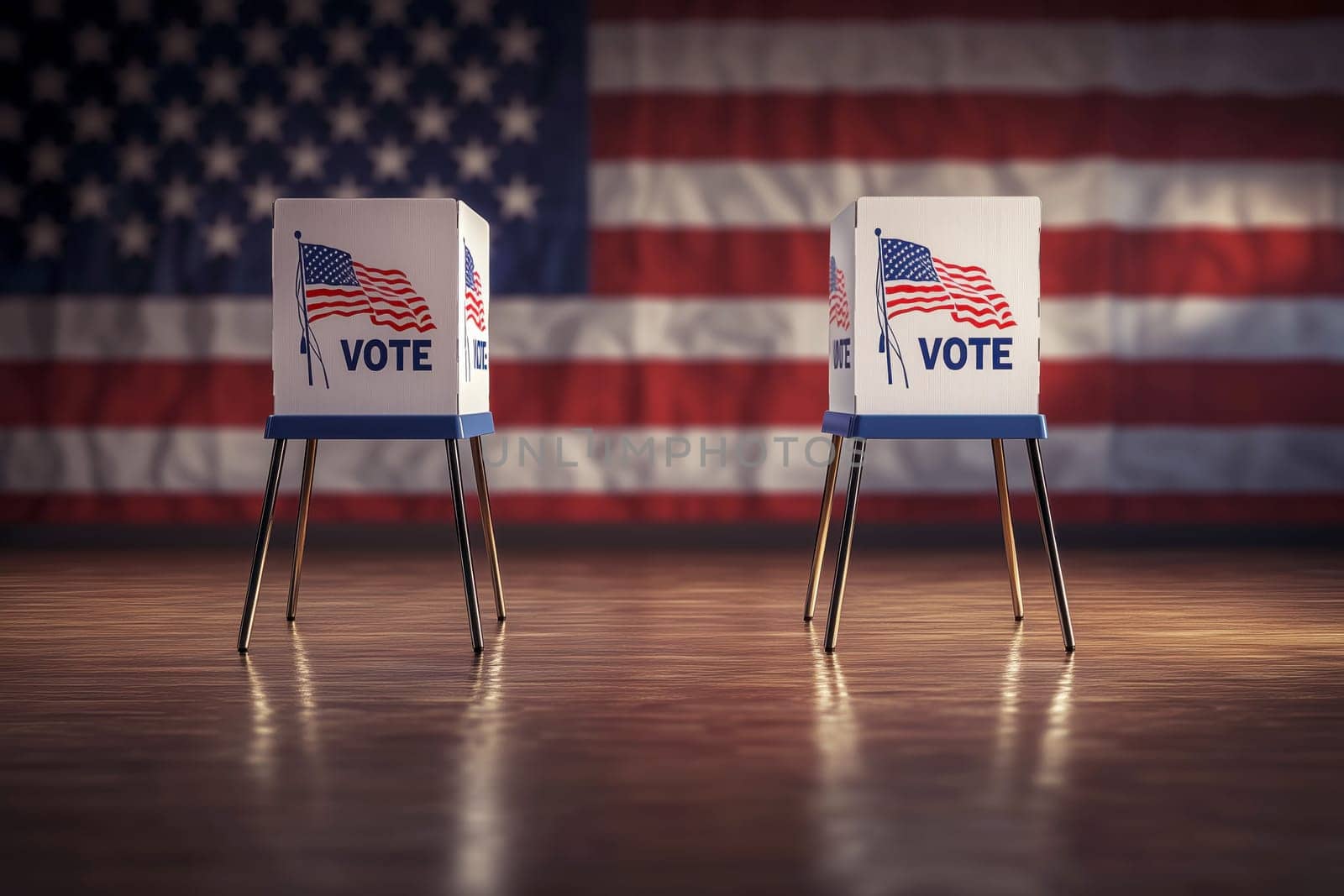 Voting booth for a political candidate at an election polling station USA. High quality illustration