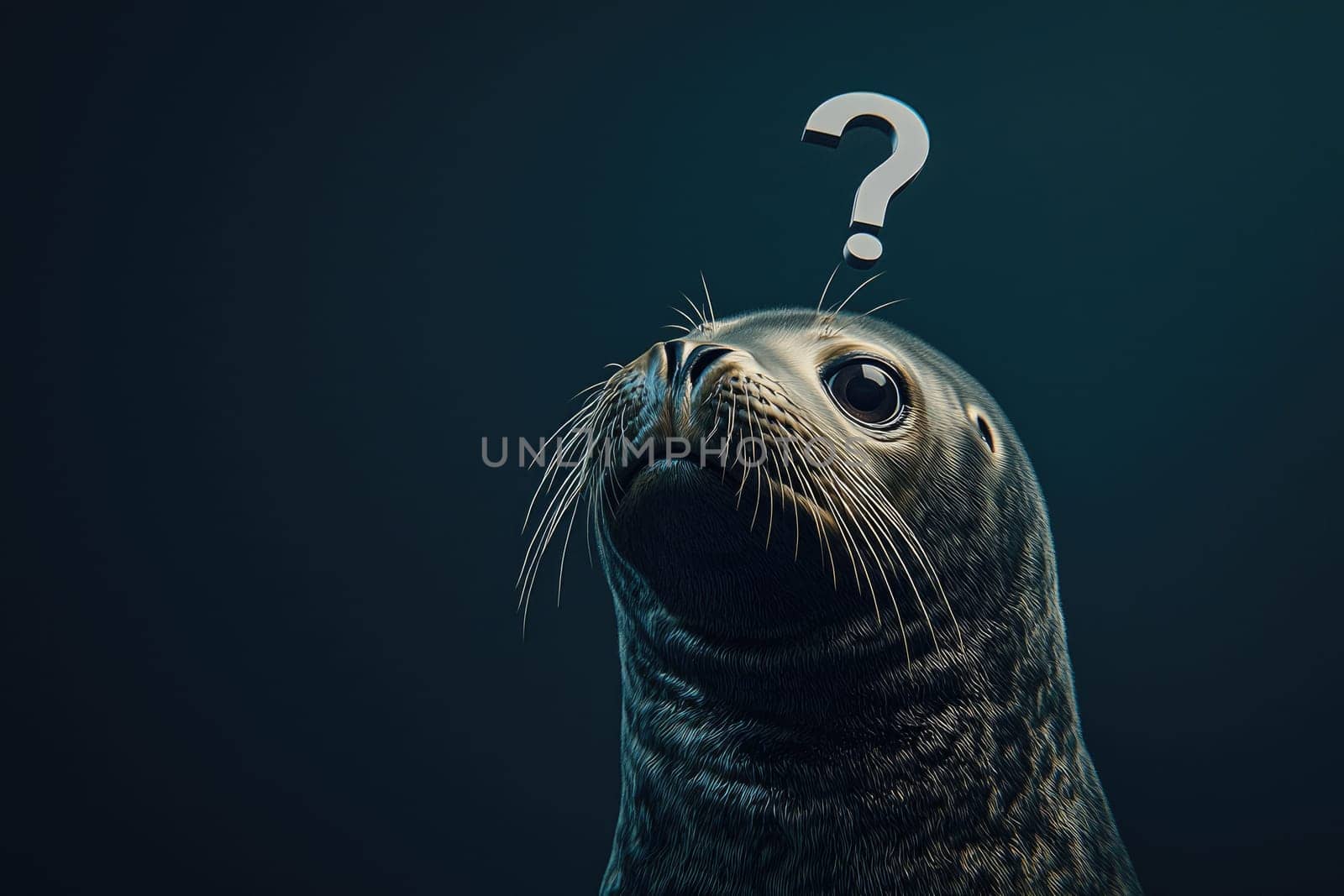 curious seal with question mark above its head, pondering life.