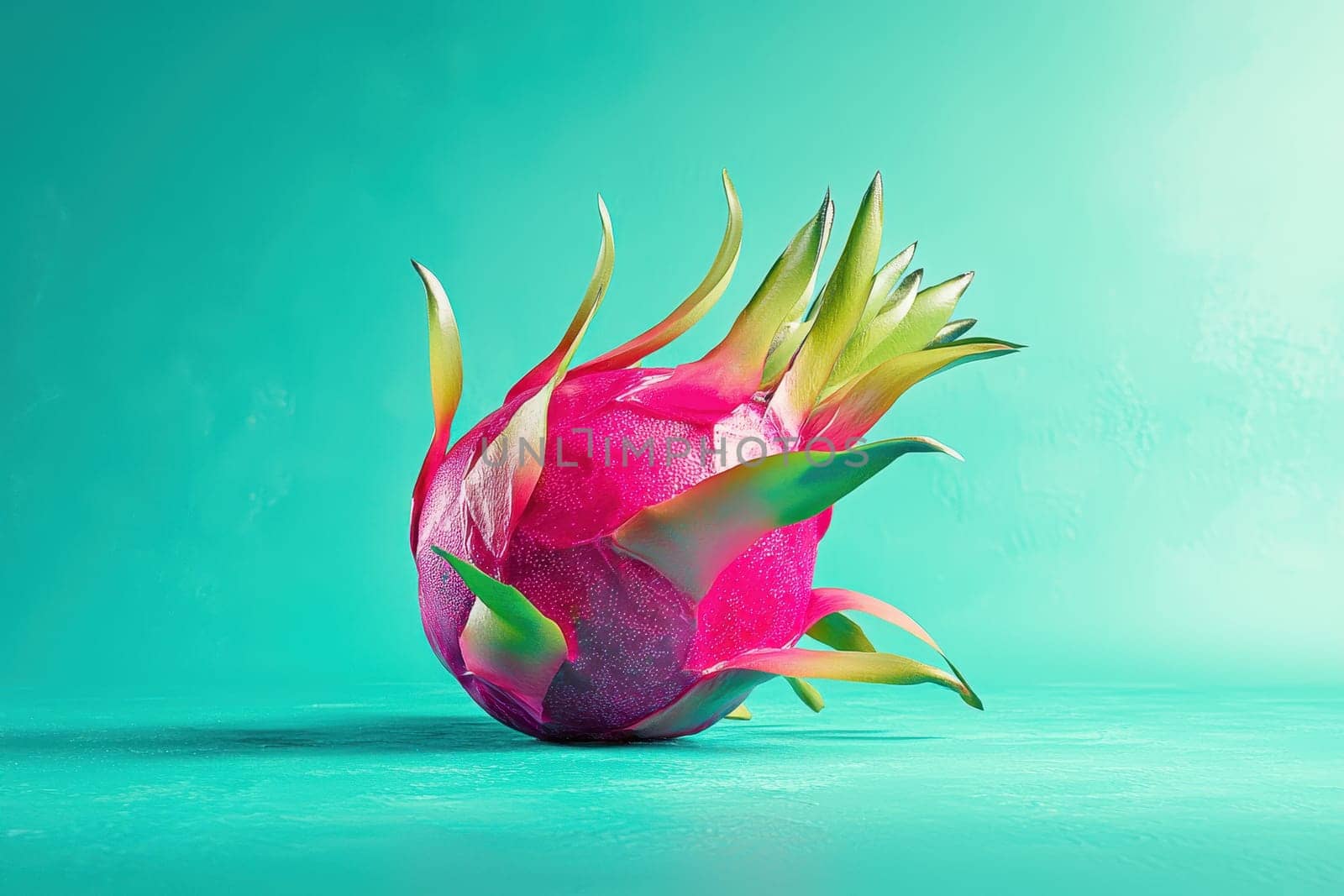 A surreal depiction of a dragon fruit features vibrant colors against a bright backdrop, embodying creativity and whimsy. Perfect for artistic projects.