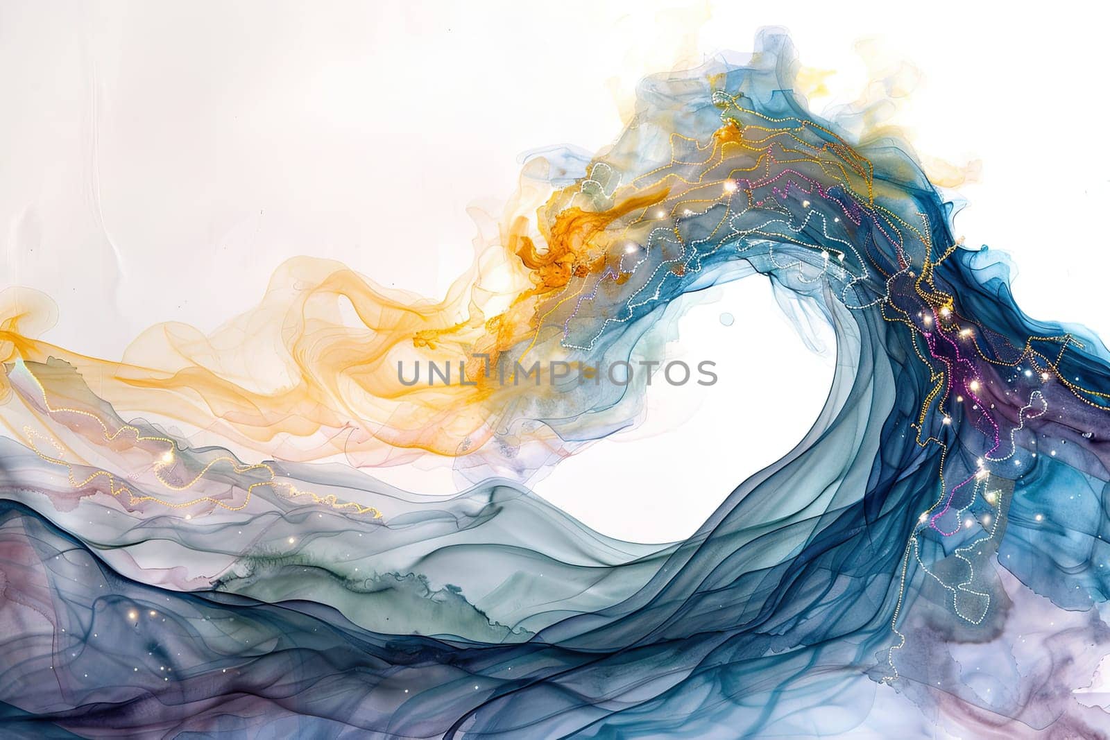 Dive into the captivating world of oceanic circuitry depicted through stunning watercolor waves. This artwork showcases the dynamic interplay of colors and textures bringing the essence of ocean waves to life.