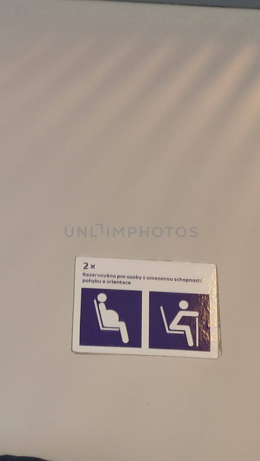 October 21 2024 Lazne Belohrad Czech Republic Europe, travel places wheelchair sign on train, transport. High quality photo