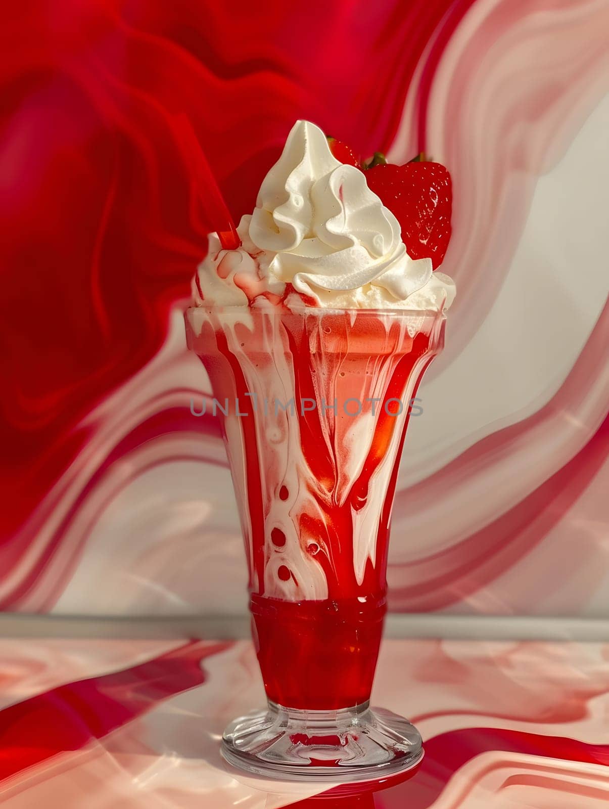 Sweet strawberry sundae topped with whipped cream and a fresh strawberry