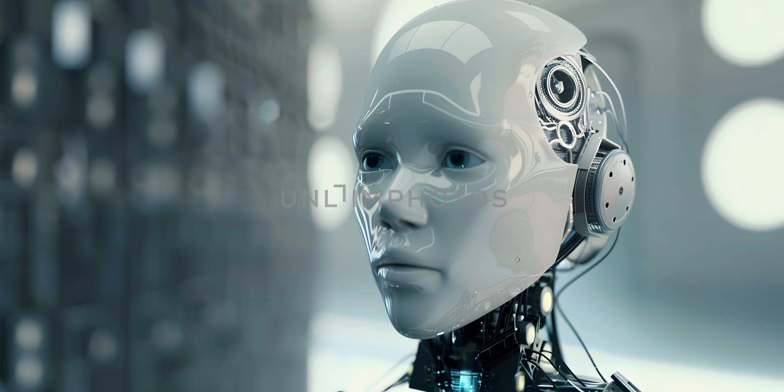 Close-up of a humanoid robot showcasing sophisticated AI and robotics.