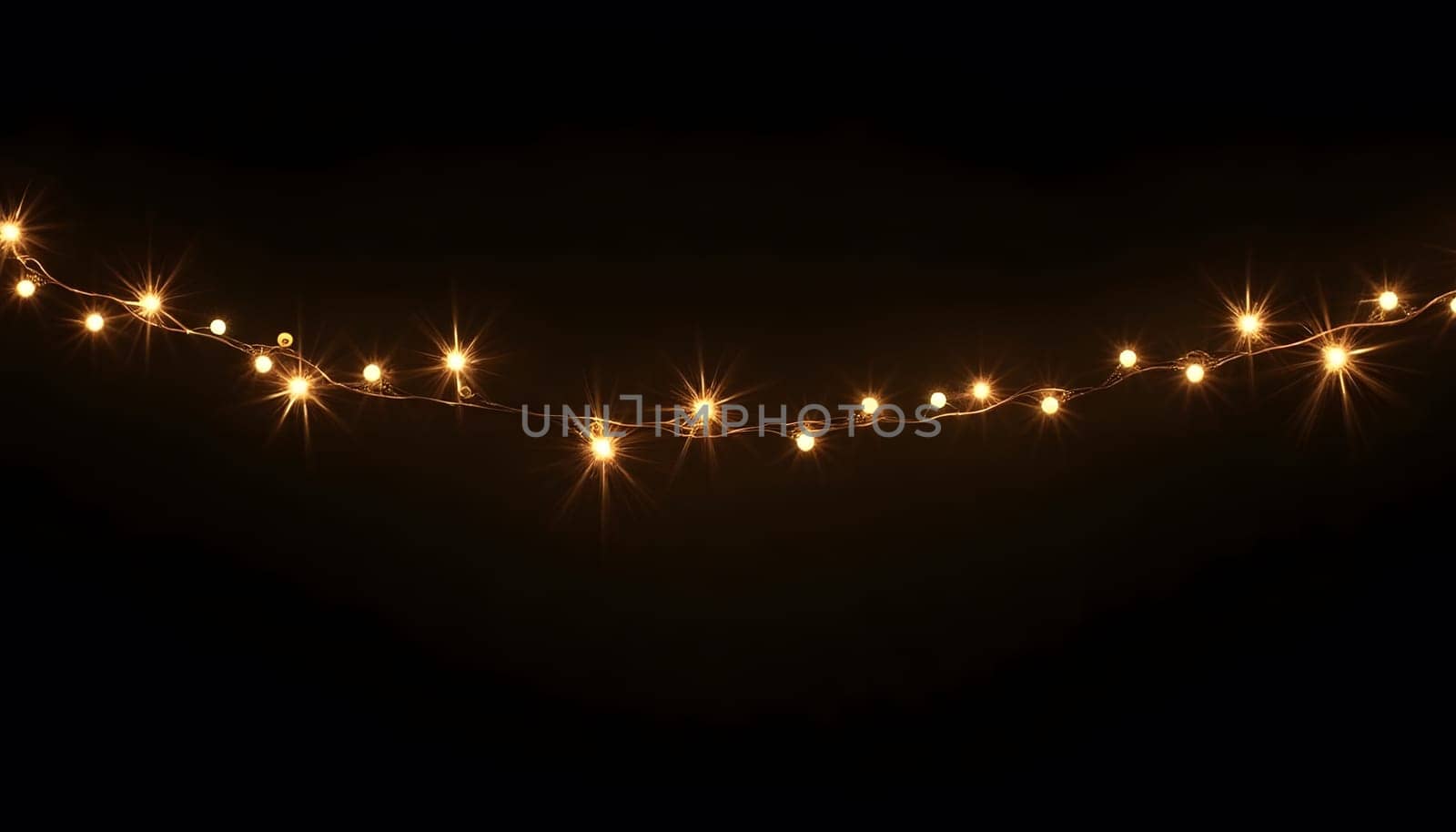 A set of twinkling fairy lights, isolated on a dark background to emphasize their glow and festive spirit. Perfect for adding a warm holiday ambiance