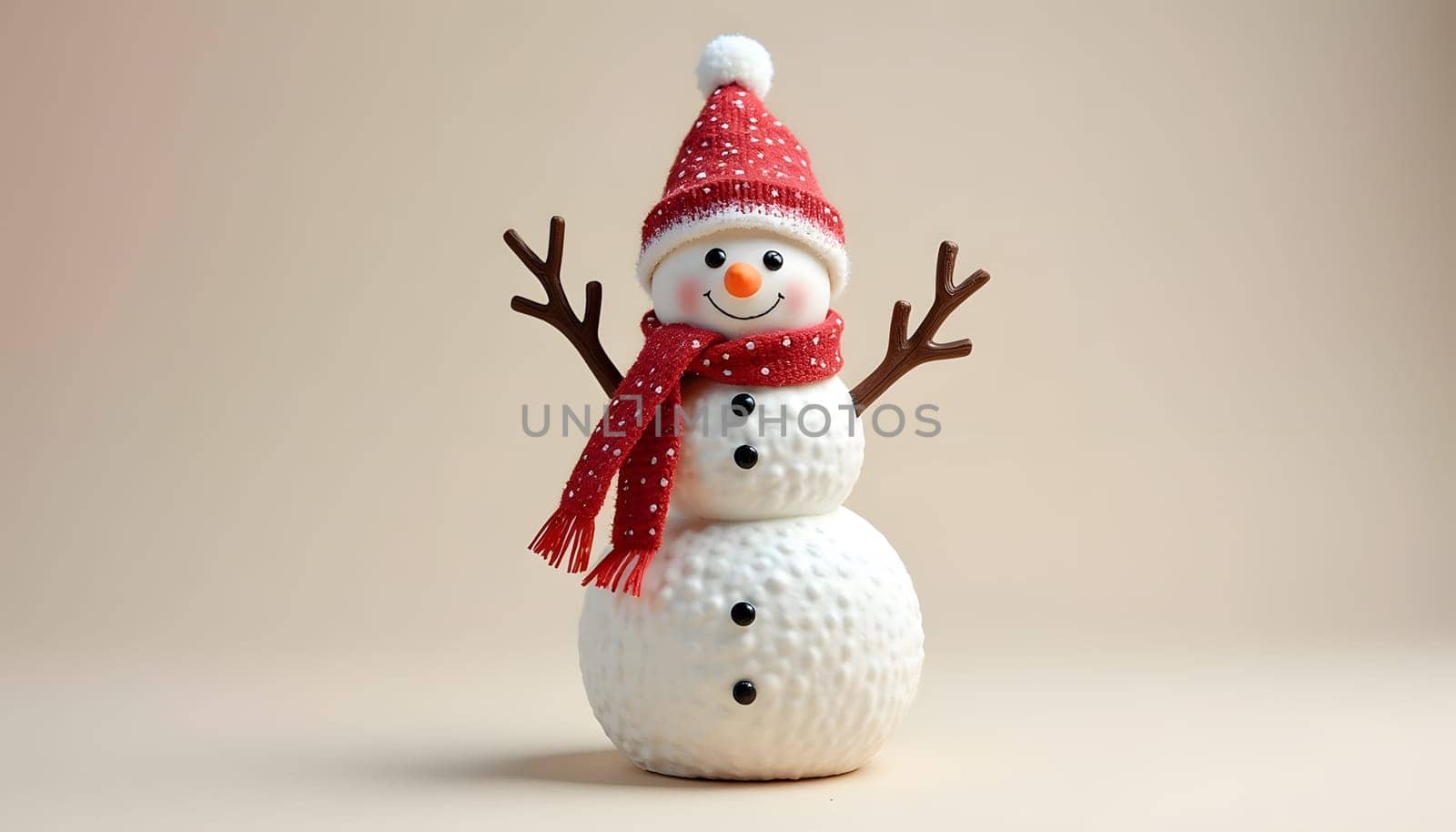 A beautifully decorated snowman figurine, isolated against a solid background to highlight its cheerful expression and details. Perfect for holiday themes and festive decor