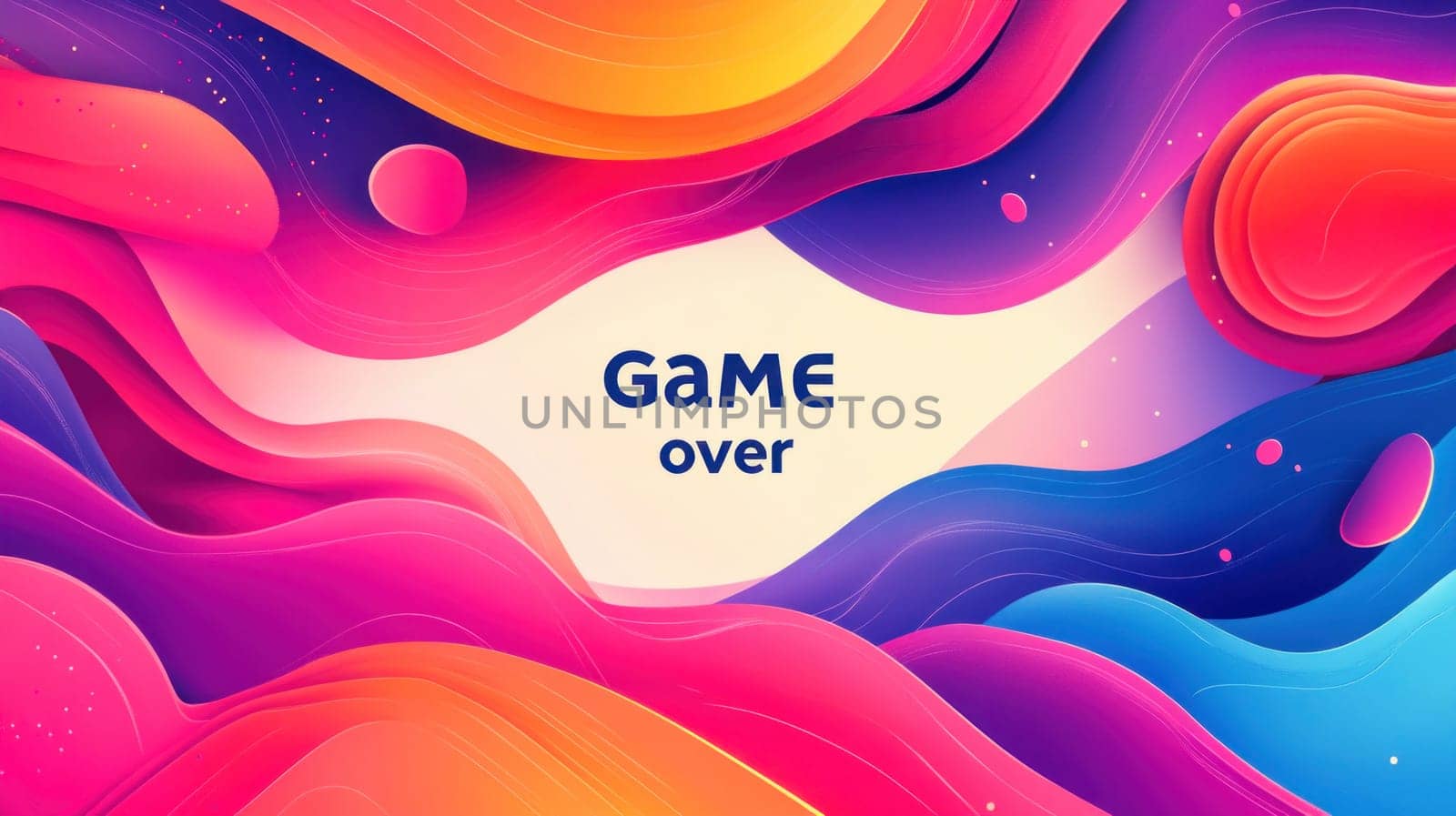 Colorful abstract shapes create a dynamic and vibrant game over screen