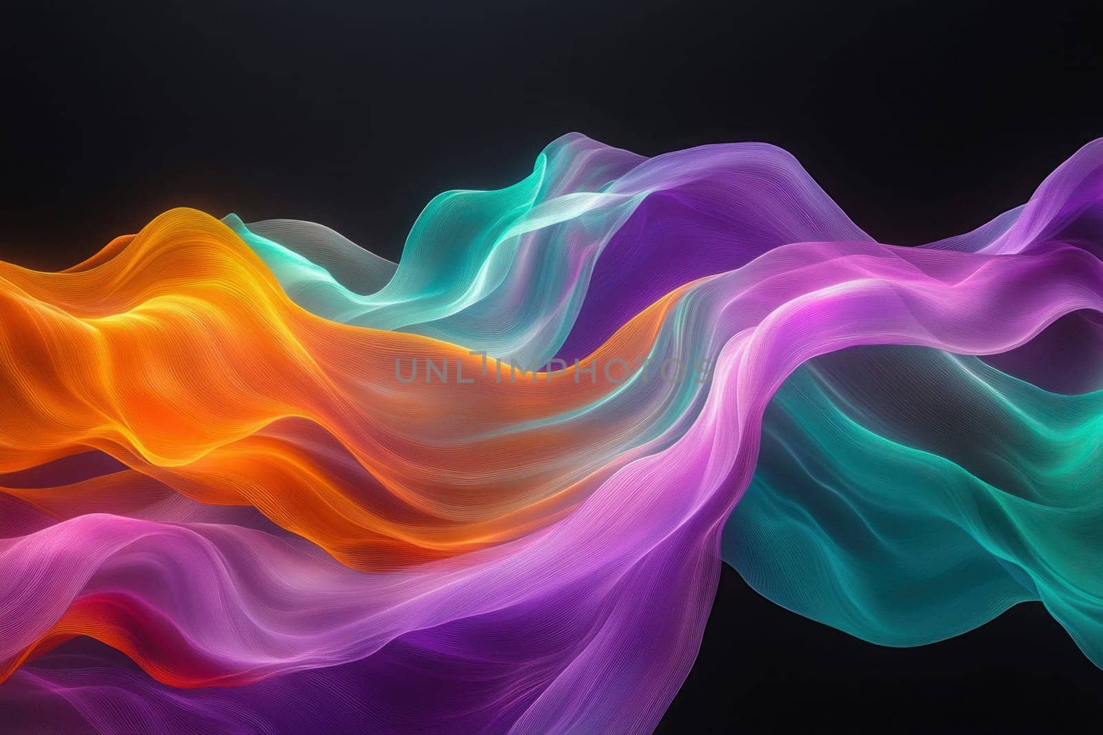 Abstract colorful waves flowing smoothly on black background, creating a vibrant and dynamic visual effect
