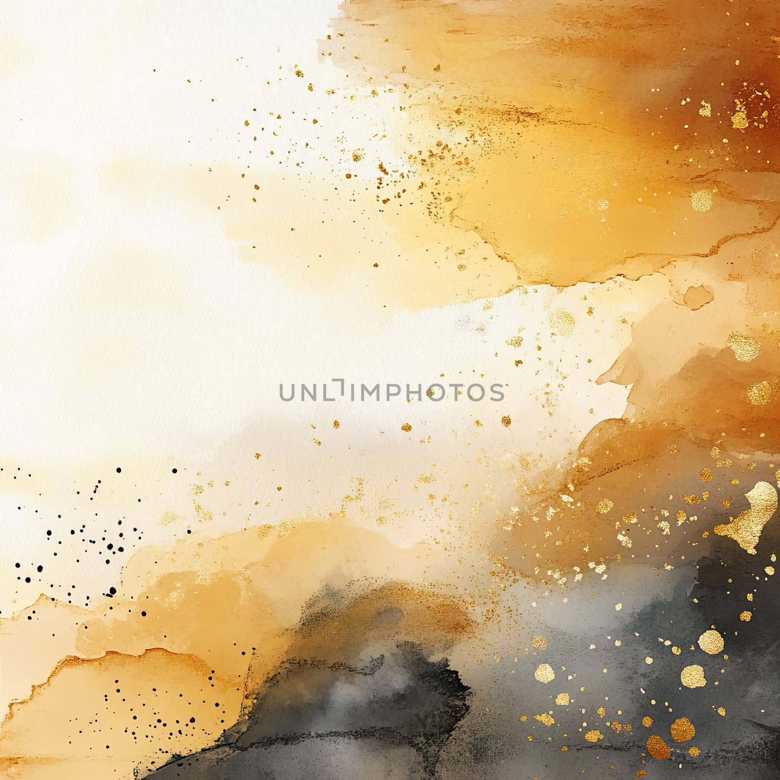 This artwork showcases a harmonious blend of warm brown tones and golden accents, creating a tranquil ambiance through gentle transitions and splatters.
