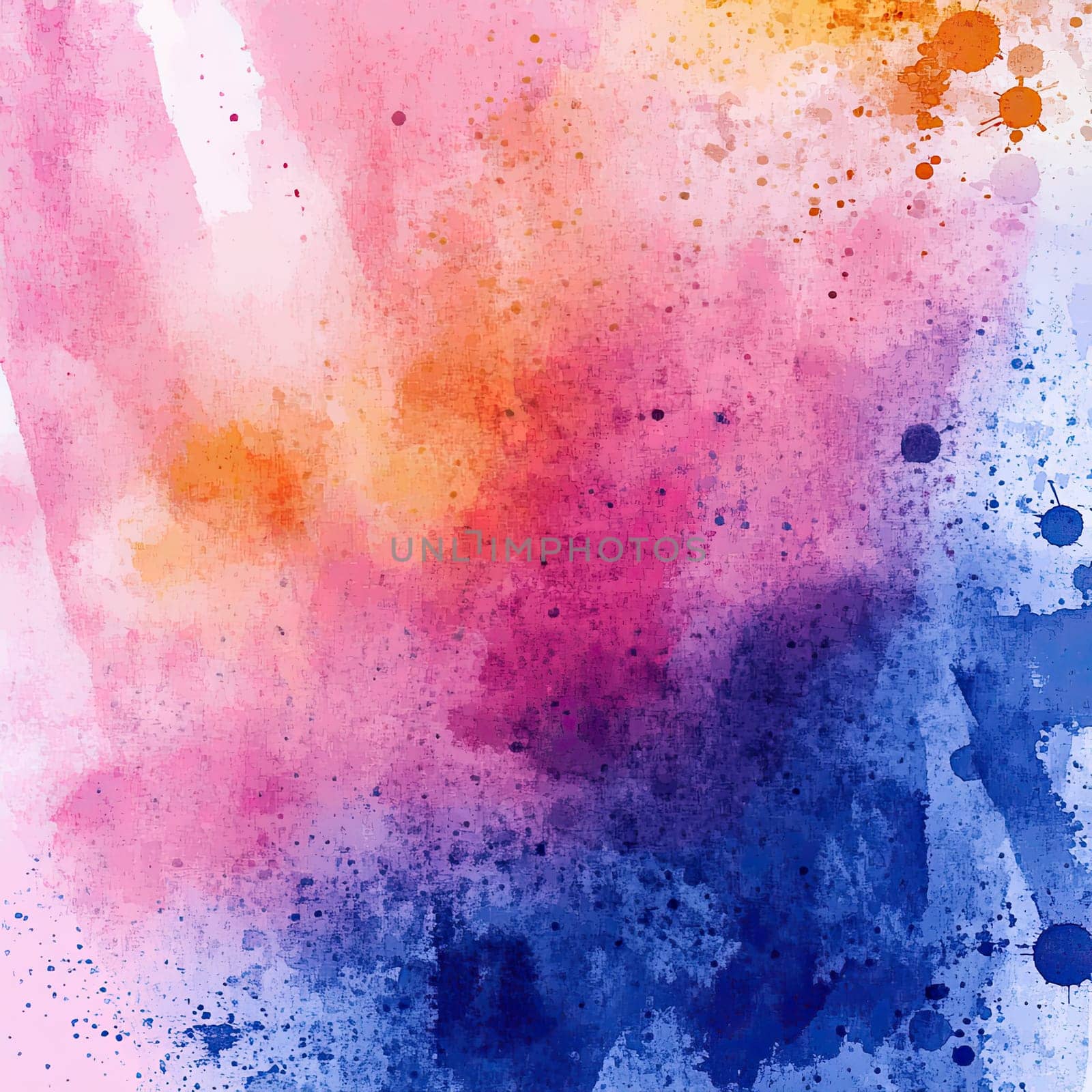 This artwork features an energetic blend of pink, orange, and blue watercolor, creating a dynamic and striking visual effect, ideal for artistic projects.