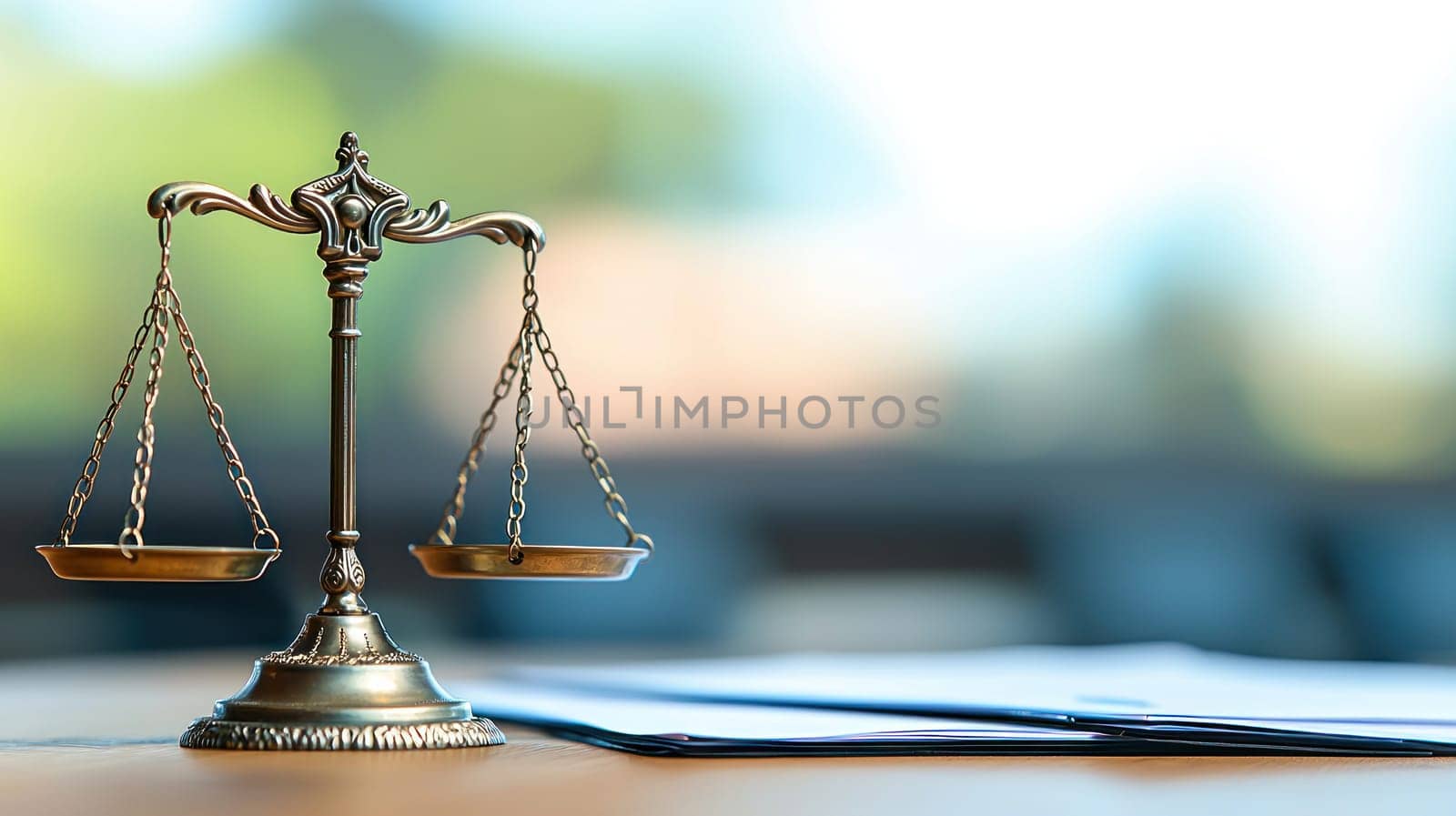 legal scale symbolizes justice and balance in professional setting.