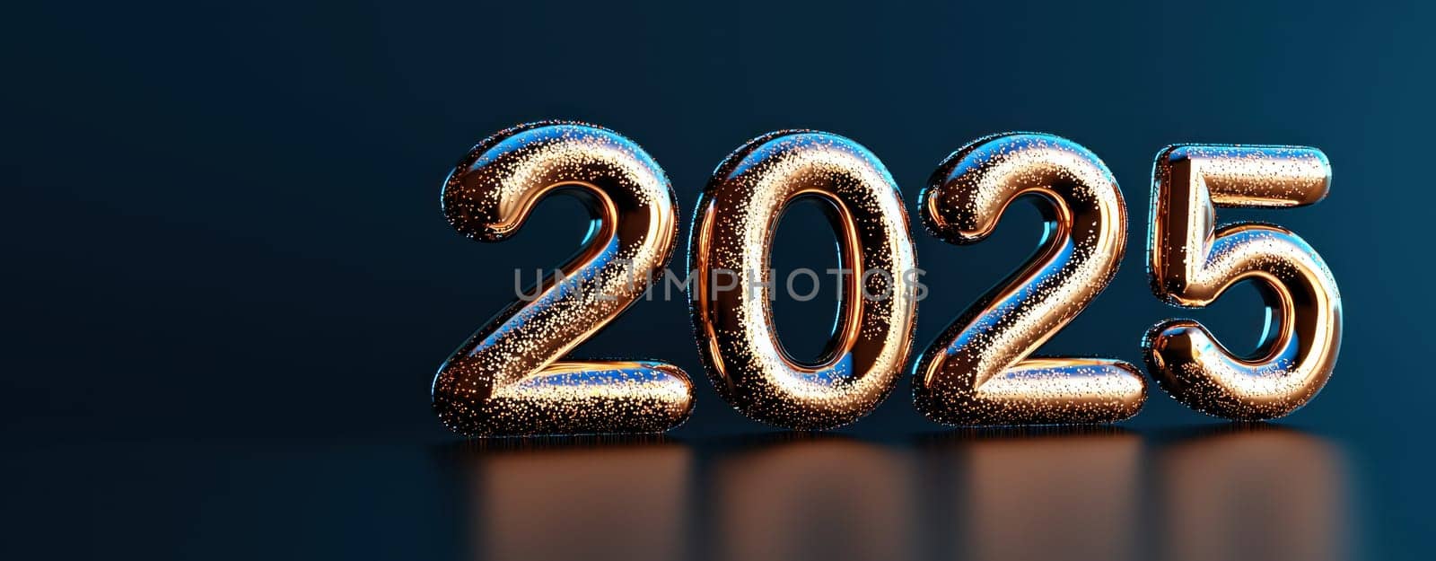 Shiny metallic numbers representing year 2025, reflecting light beautifully.