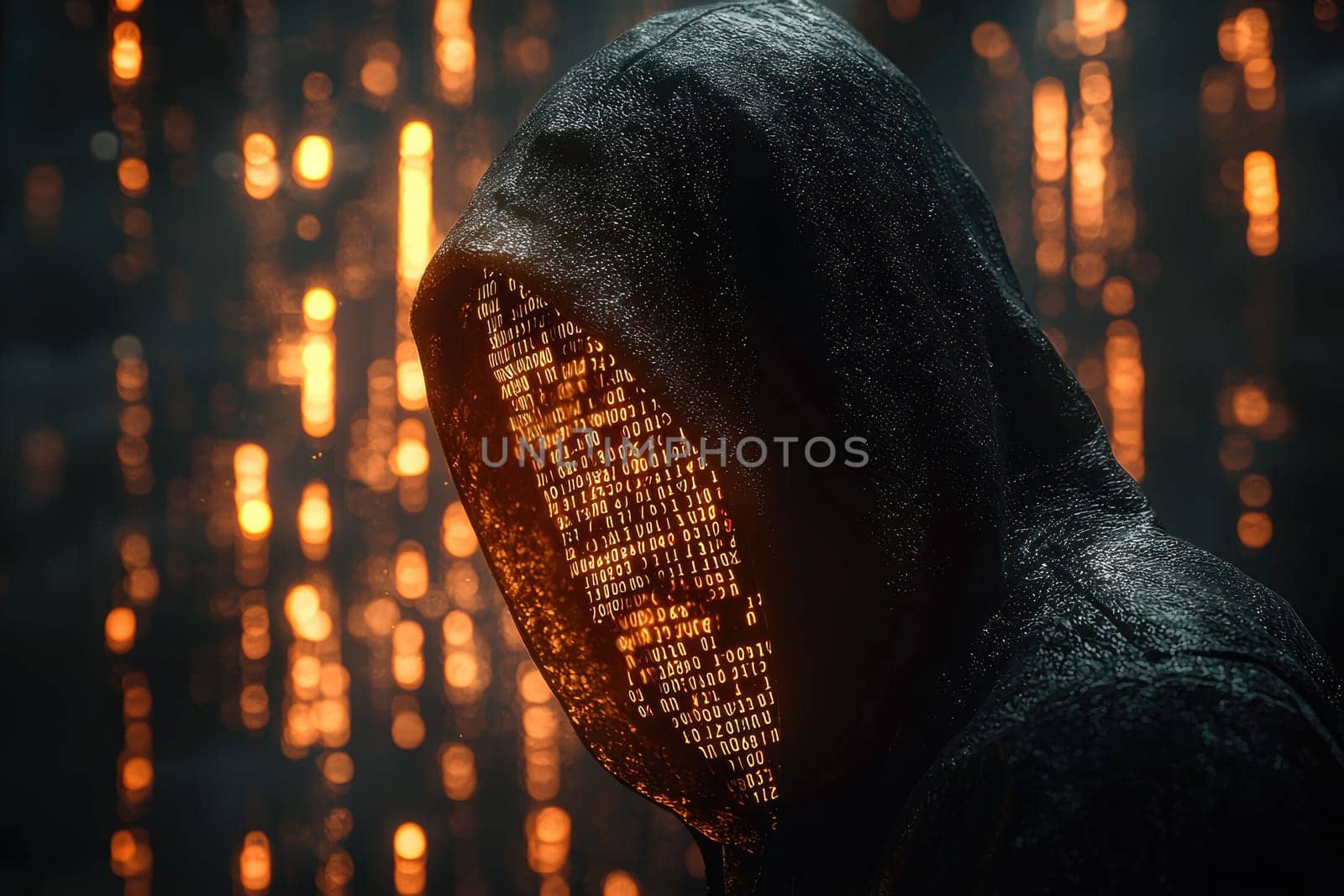 Anonymous coder: hacker dismantling binary barriers while cloaked in hoodie, embodying mystique of underground tech culture, challenging systems with skillful precision, stealth in digital realm