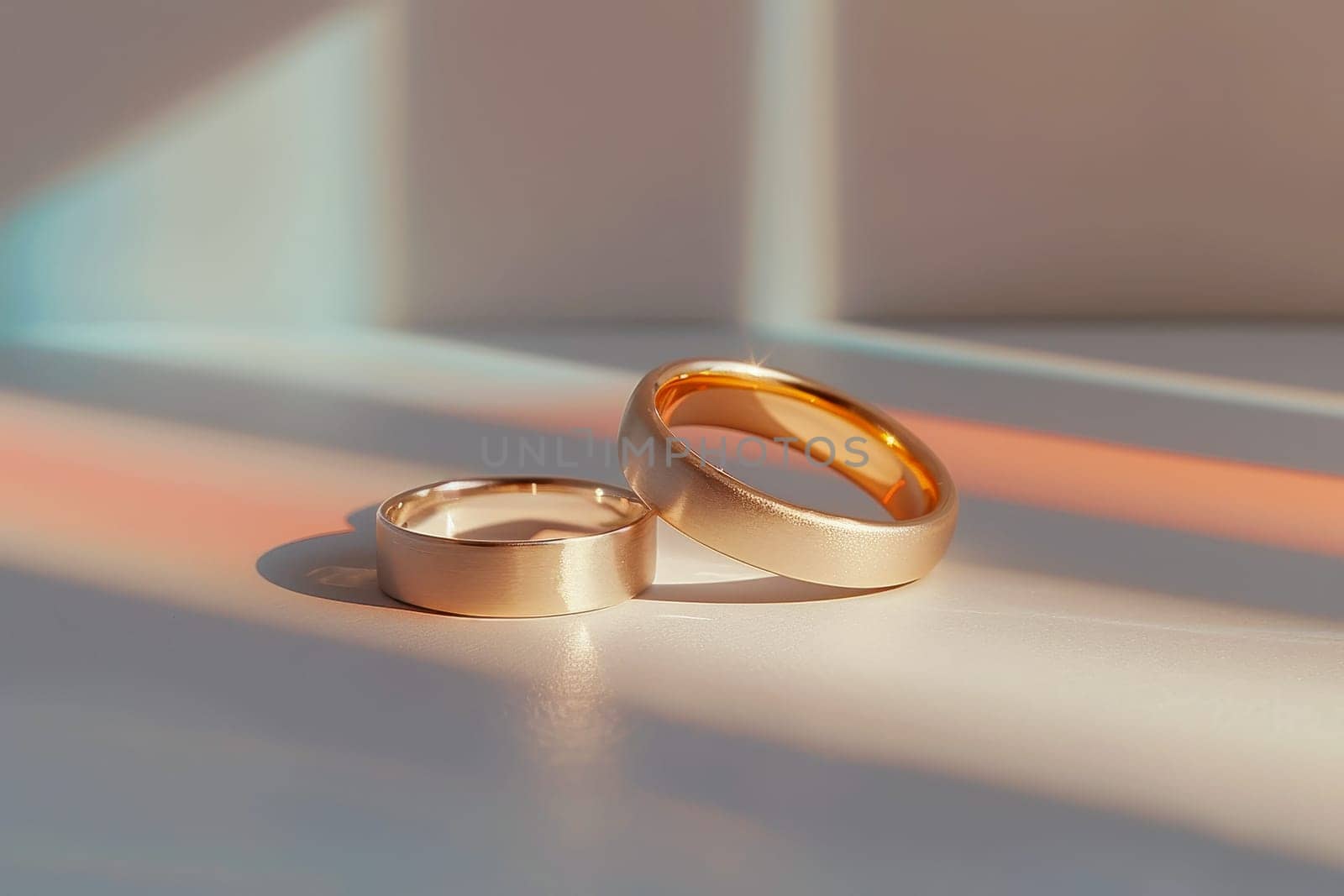 Two elegant gold wedding rings symbolizing love, commitment, and unity Perfect for marriage related themes, engagements, and romantic celebrations.