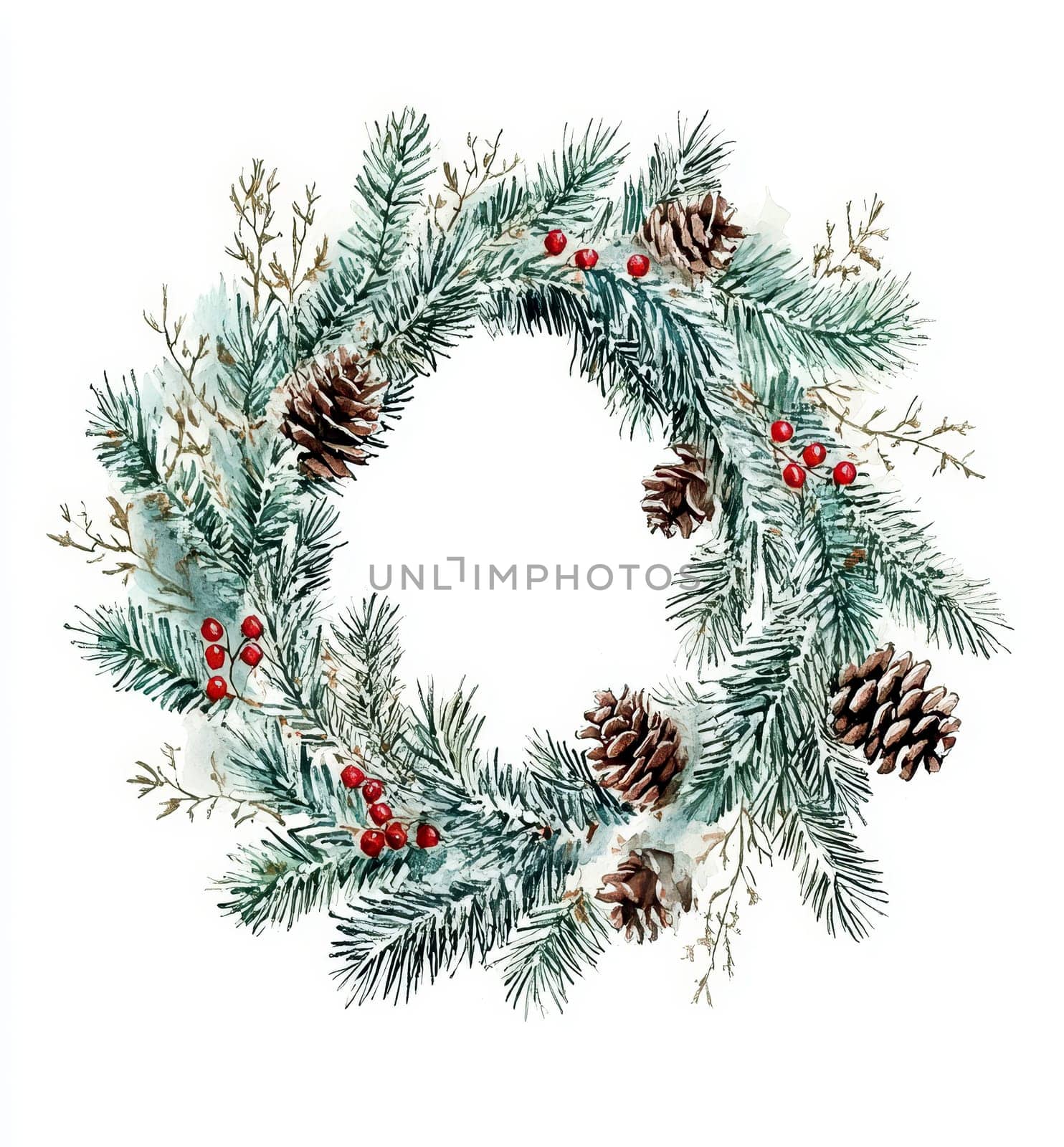 christmas wreath paint water color on white background. High quality illustration