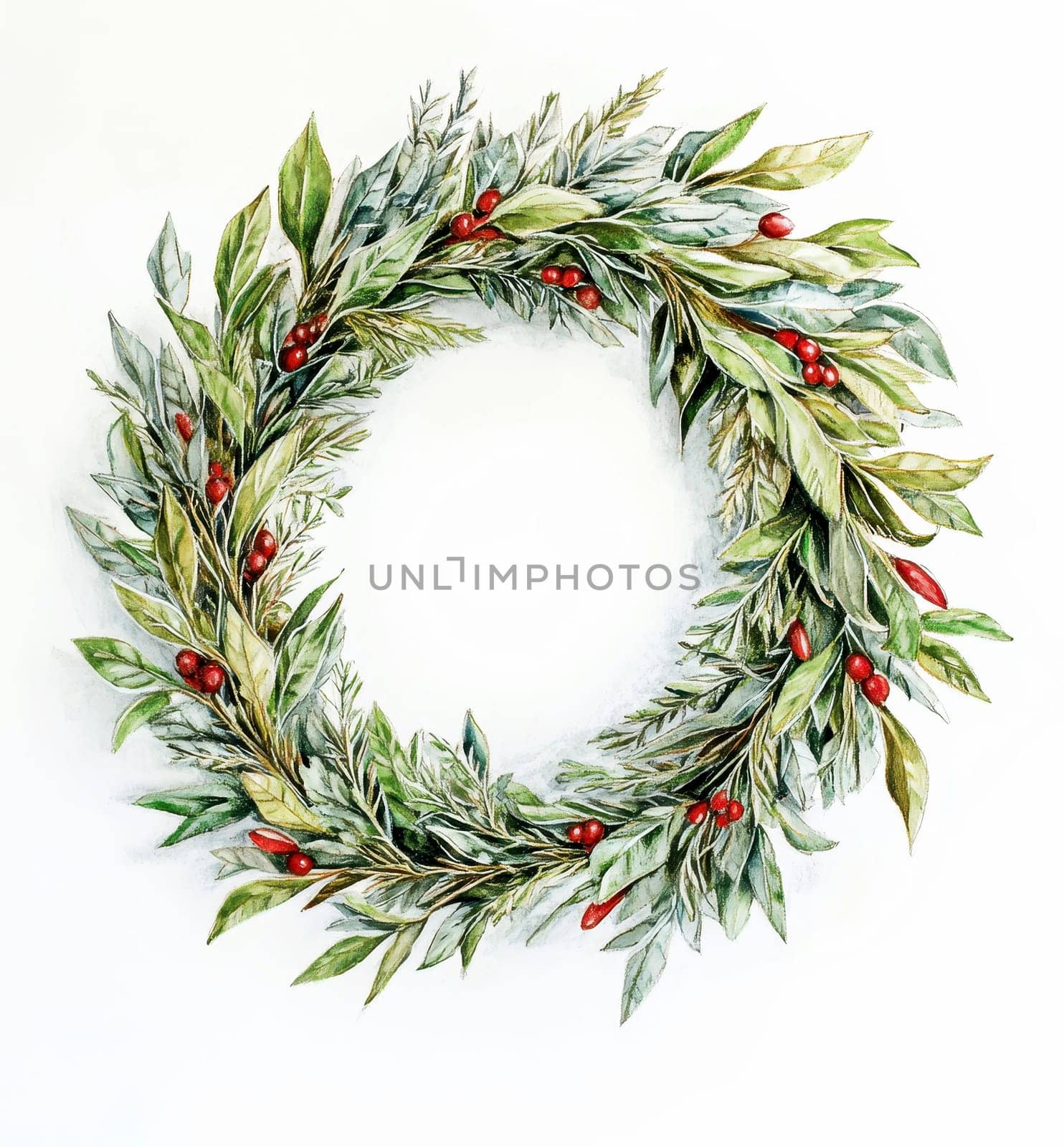 christmas wreath paint water color on white background. High quality illustration