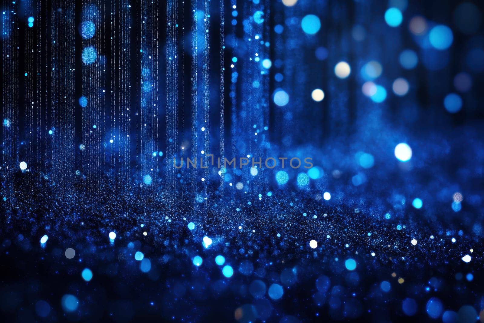Blue sequin background featuring holiday themed abstract glitter with sparkling lights Brightly colored fabric sequins create a defocused fashion look..