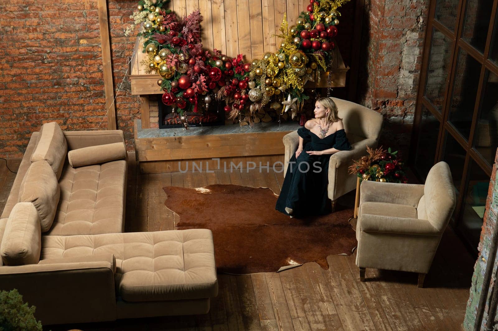 year fireplace cozy holiday young celebration girl new alone woman home tree christmas