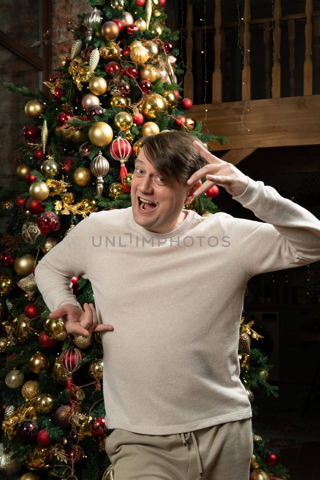 smile christmas holiday people young guy white cheerful portrait man happy eve male year new