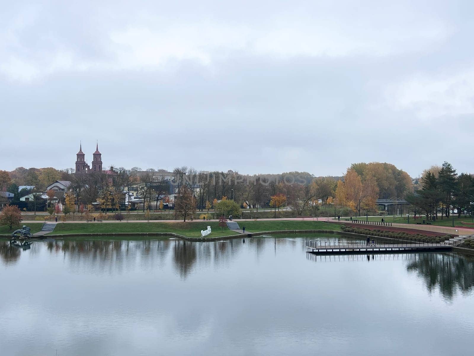 Aerial view of Panevezys city centre, downtown park, one of the largest cities in Lithuania. High quality photo
