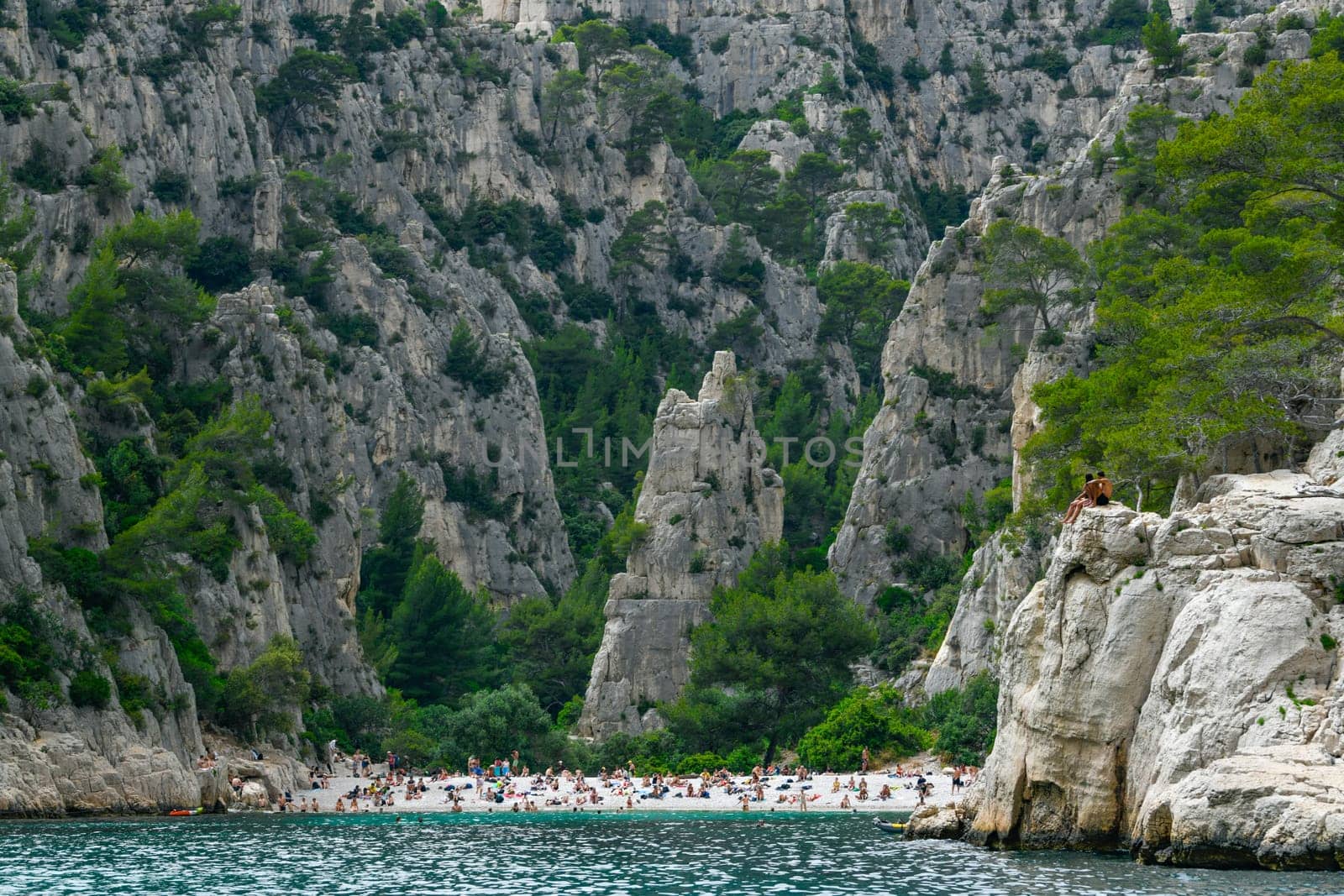 Marseille, France - June 9, 2024 : Calanque of En-Vau on the Coast of Provence, Calanques National Park seen from an excursion boat cruising, High quality 4k footage