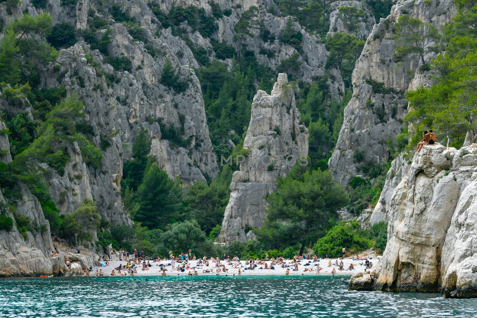 Marseille, France - June 9, 2024 : Calanque of En-Vau on the Coast of Provence, Calanques National Park seen from an excursion boat cruising, High quality 4k footage
