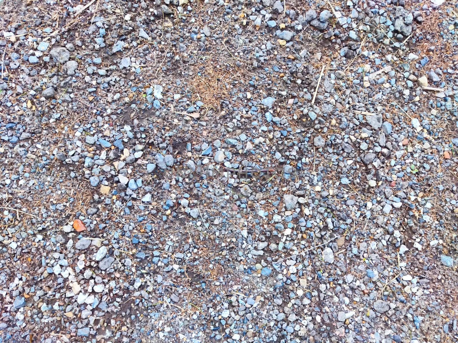 Small gray, white, and black gravel rocks scattered across the ground. background, texture, pattern, frame, place for text, copy space