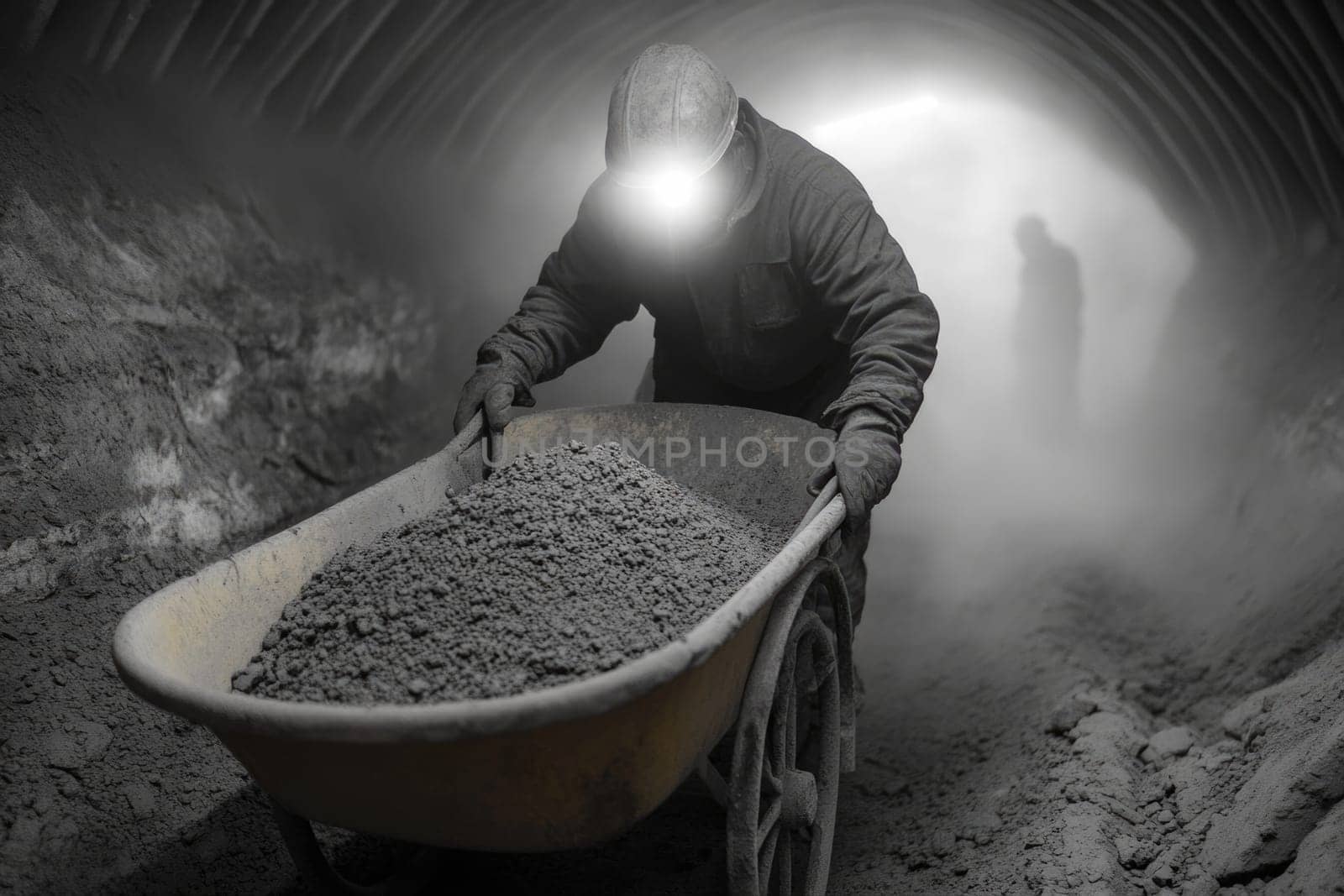Strength in labor: a miner working deep underground navigating the rugged terrain with determination highlighting the resilience and dedication of individuals in the mining industry