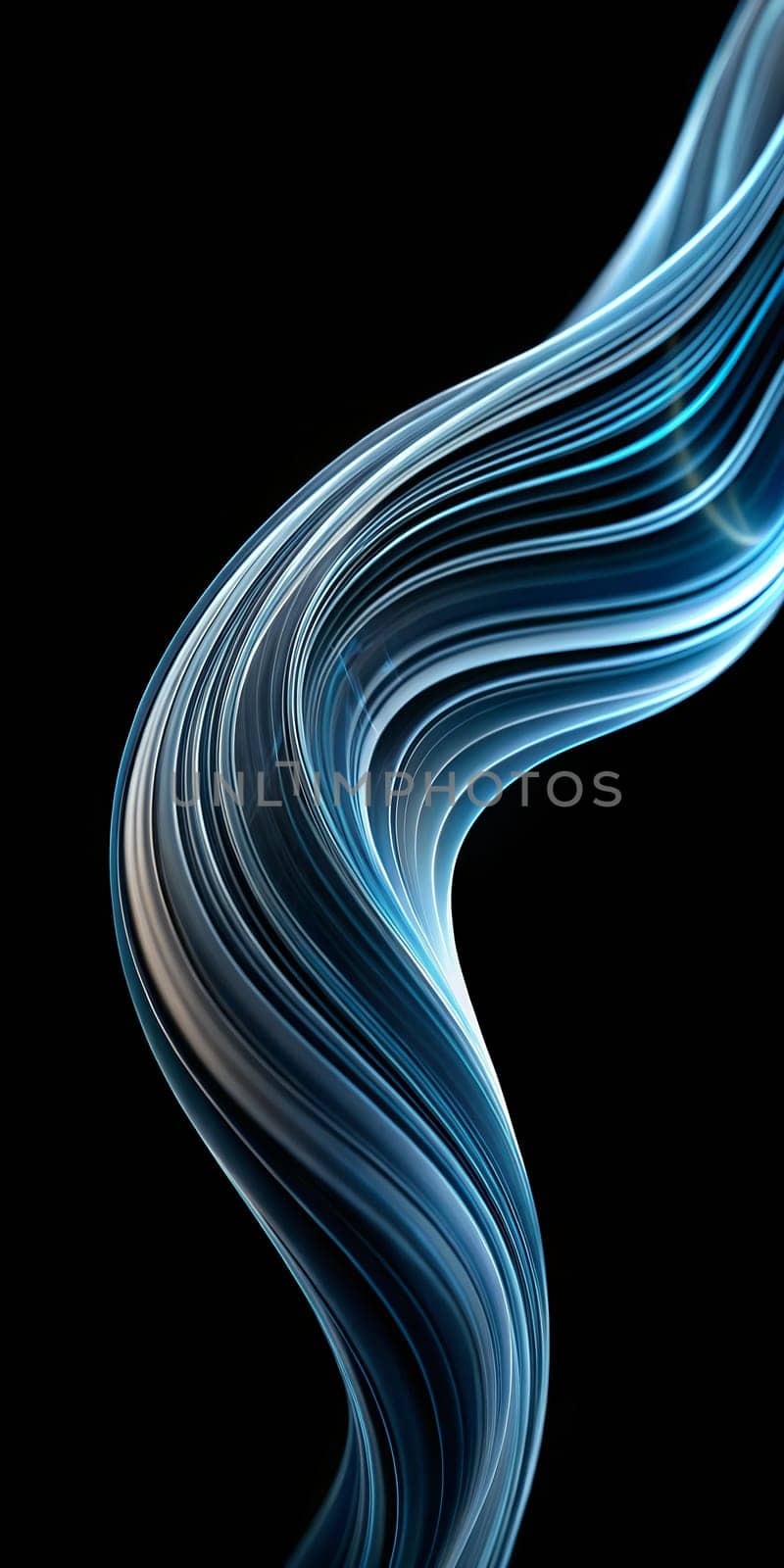 Curving lines of vibrant blue flow gracefully against a dark backdrop, evoking feelings of calmness and harmony in an abstract composition.