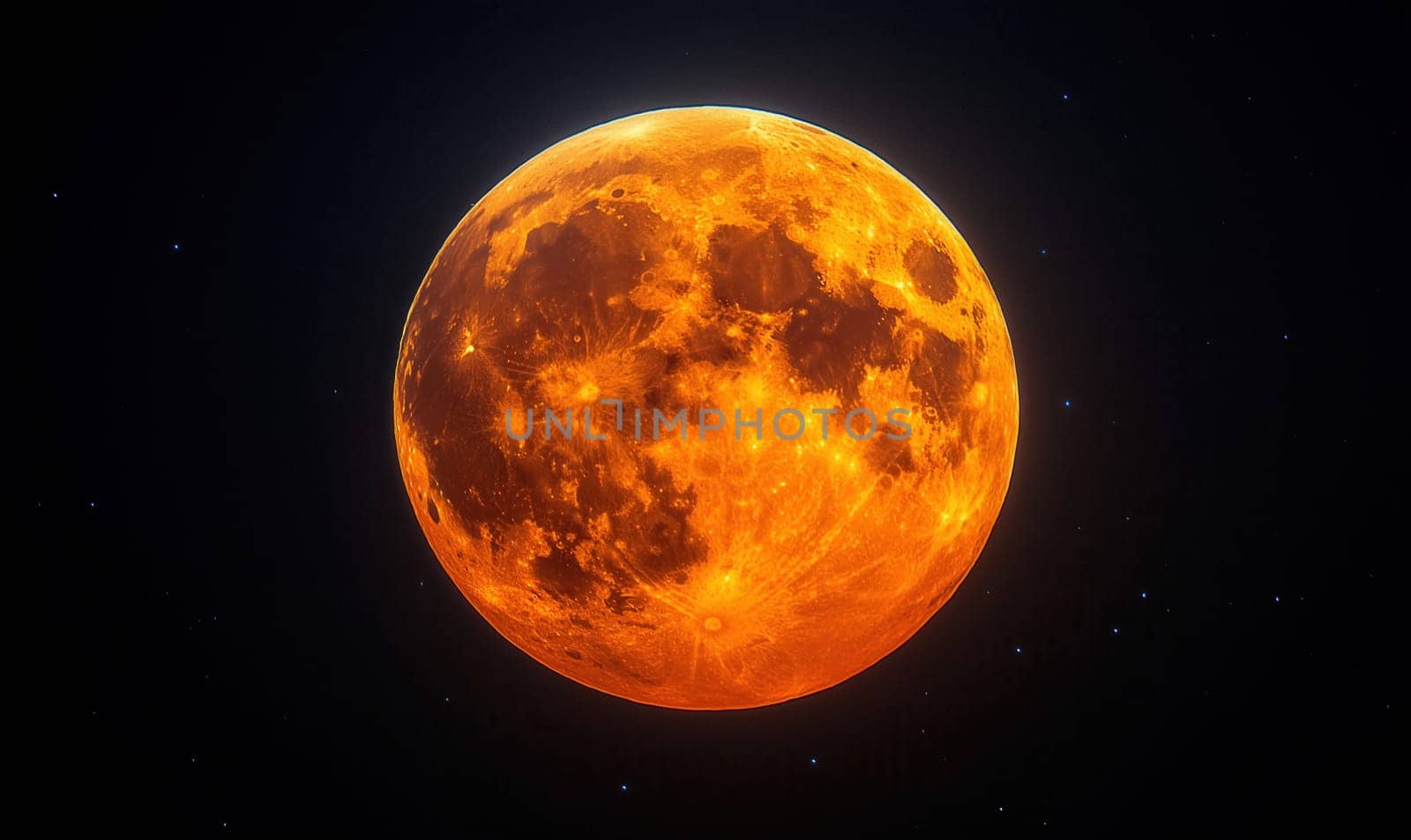 Fantastic supermoon on a dark sky background. Selective focus.
