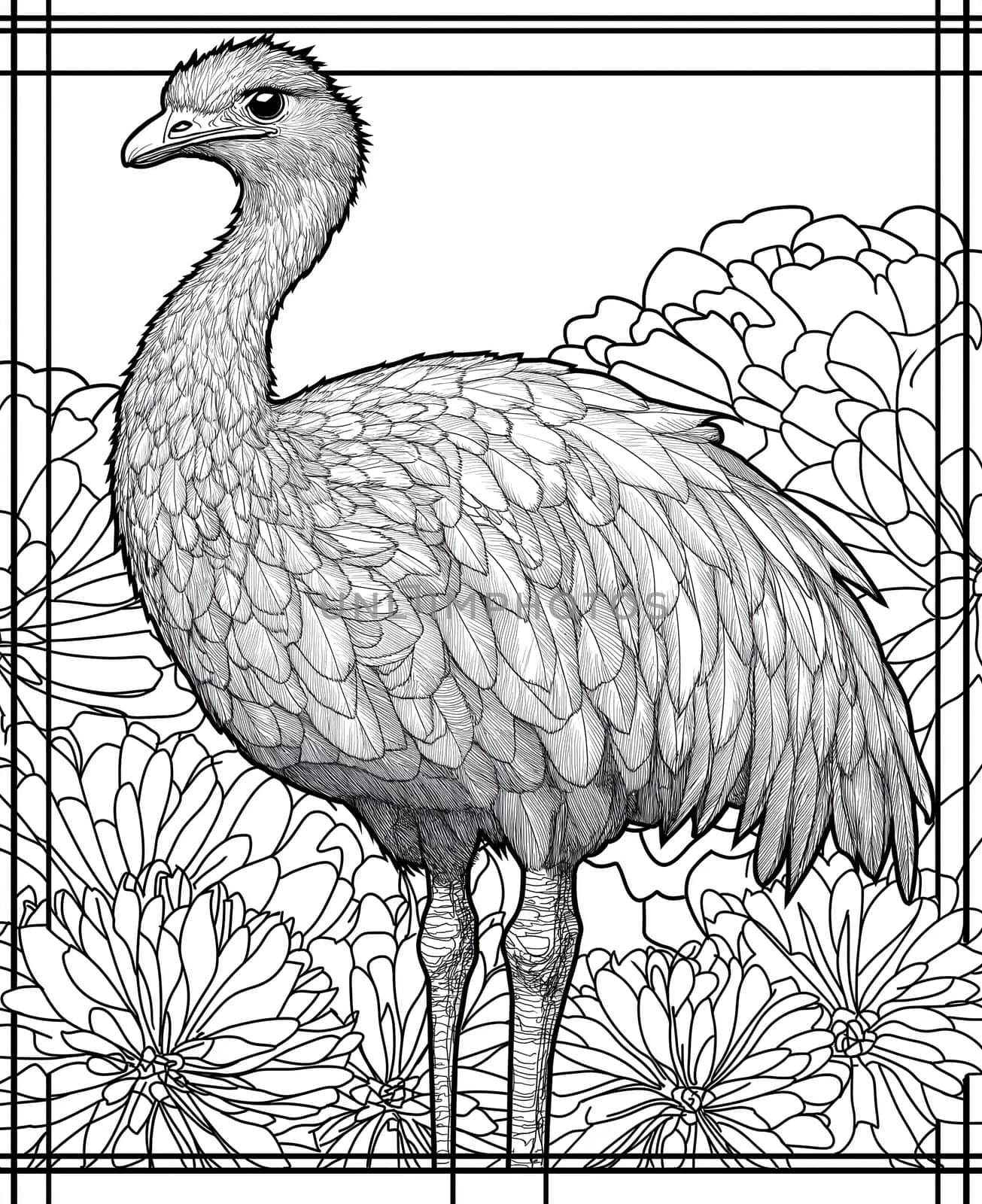 Coloring for kids, coloring birds ostrich