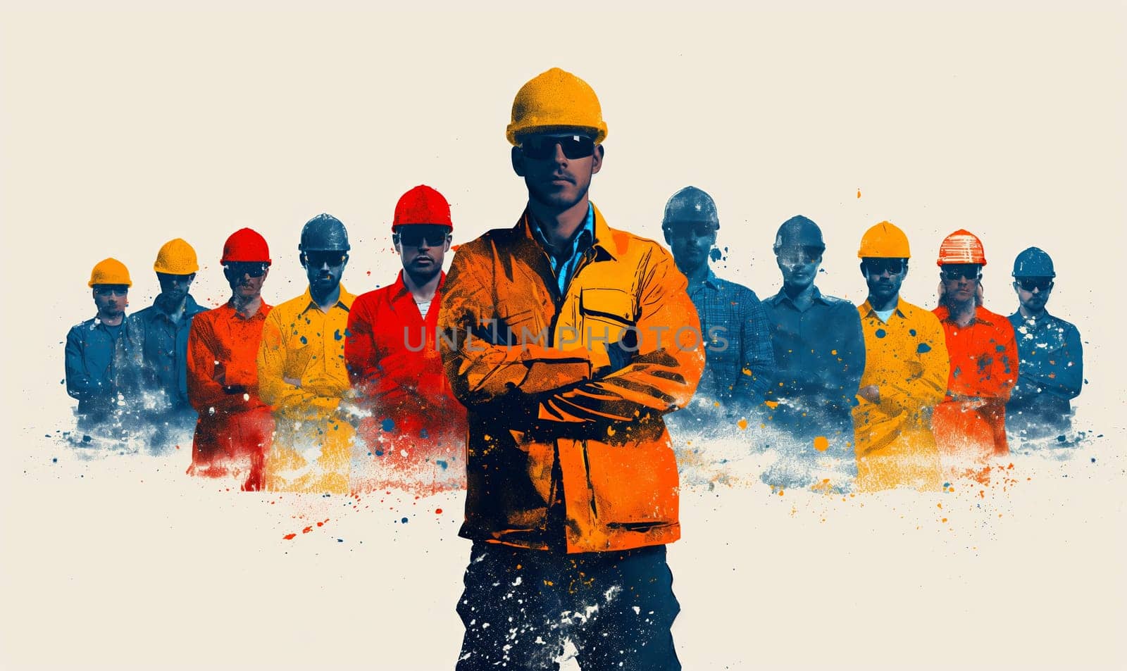Worker in a hard hat on an abstract background. Selective focus.