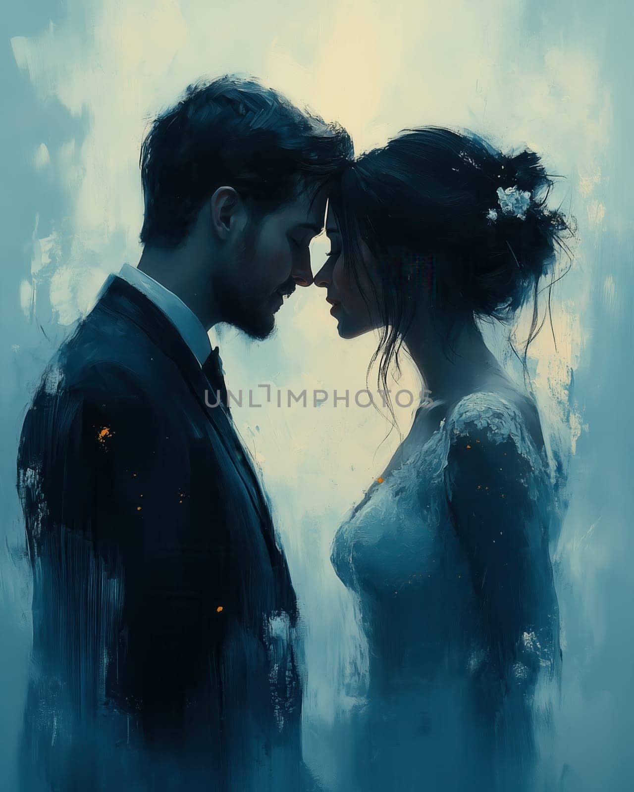 Illustration of a couple in love, man and woman. Selective focus.