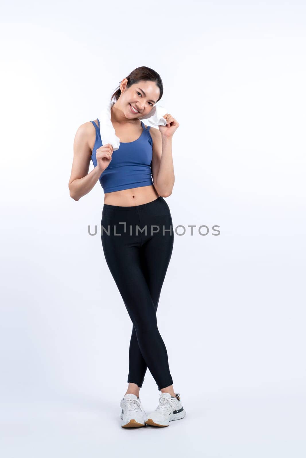 Full body attractive girl engage in her pursuit of healthy lifestyle. Vigorous by biancoblue