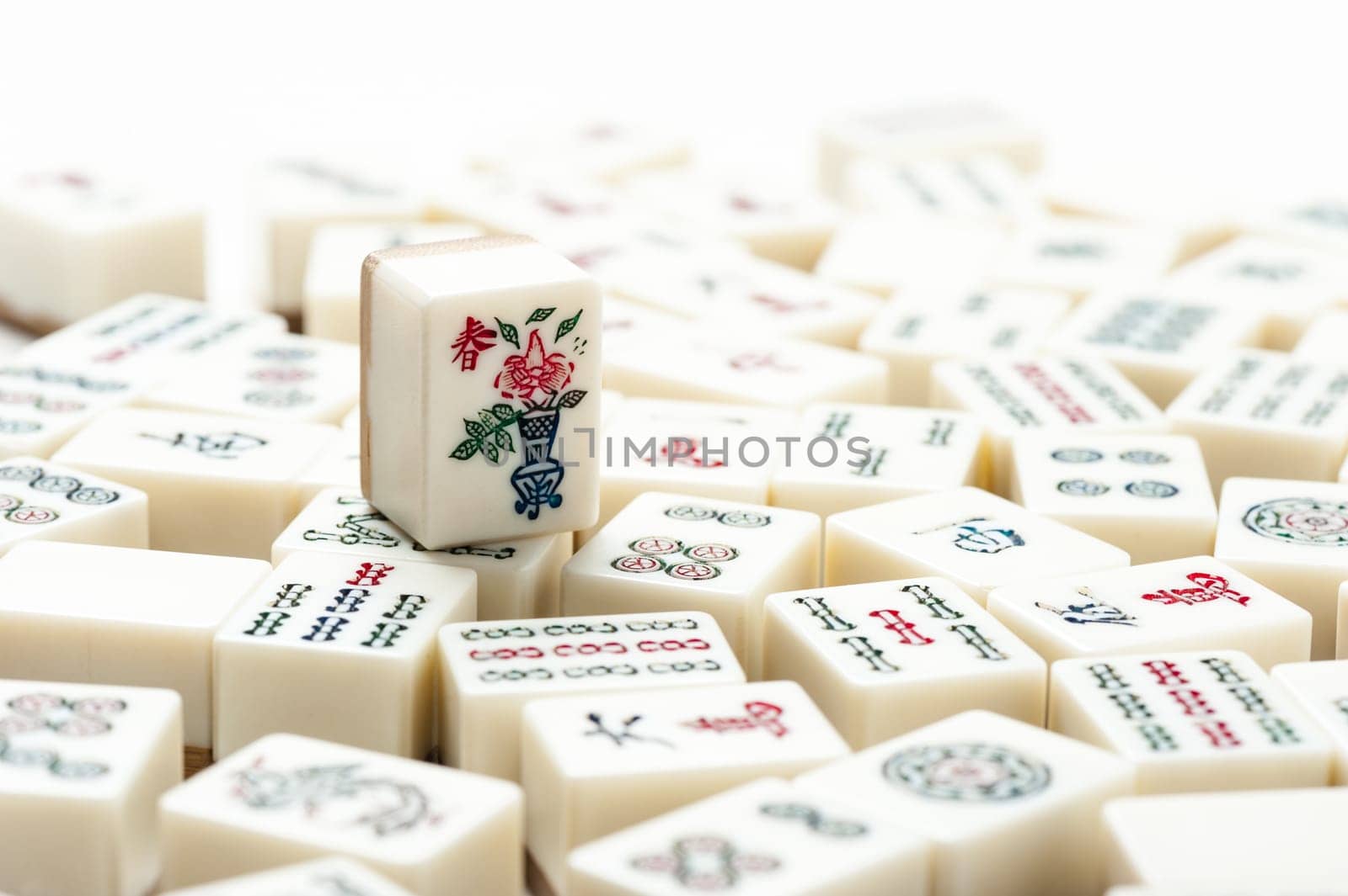 Equipments for Mahjong game. Mahjong is the ancient asian board game.