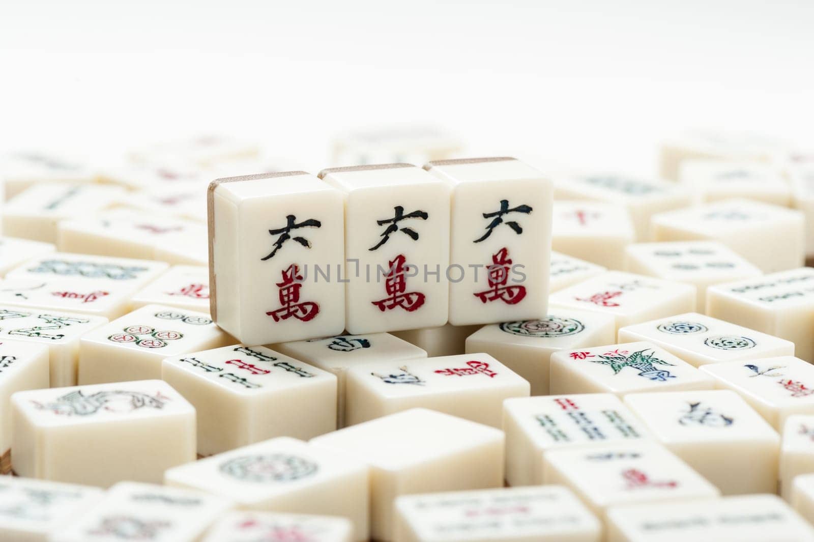 Equipments for Mahjong game. Mahjong is the ancient asian board game.