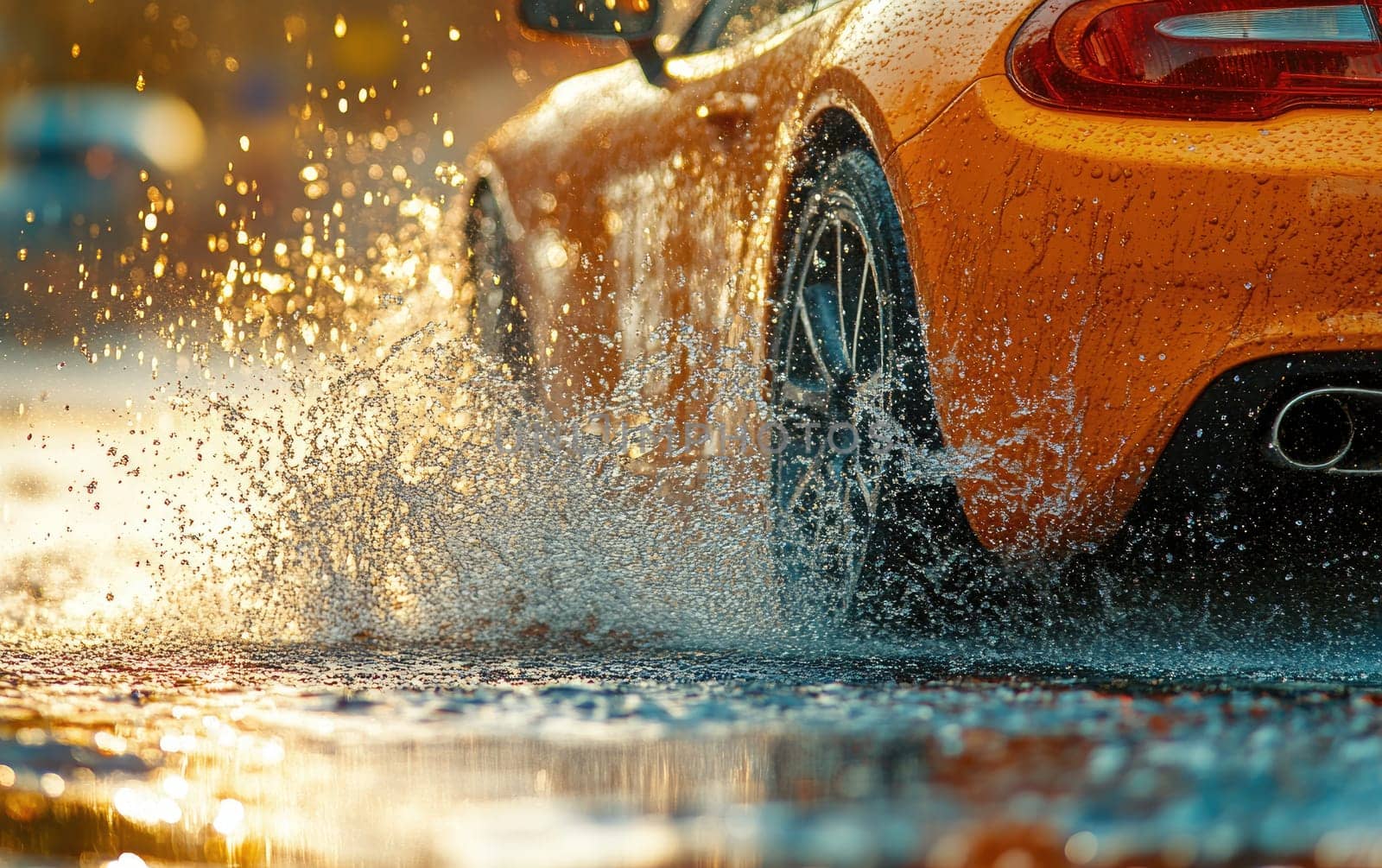 Cautious drive: vehicle carefully maneuvers on a slick road, illustrating the significance of maintaining control and awareness in adverse weather conditions to ensure safety and prevent accidents