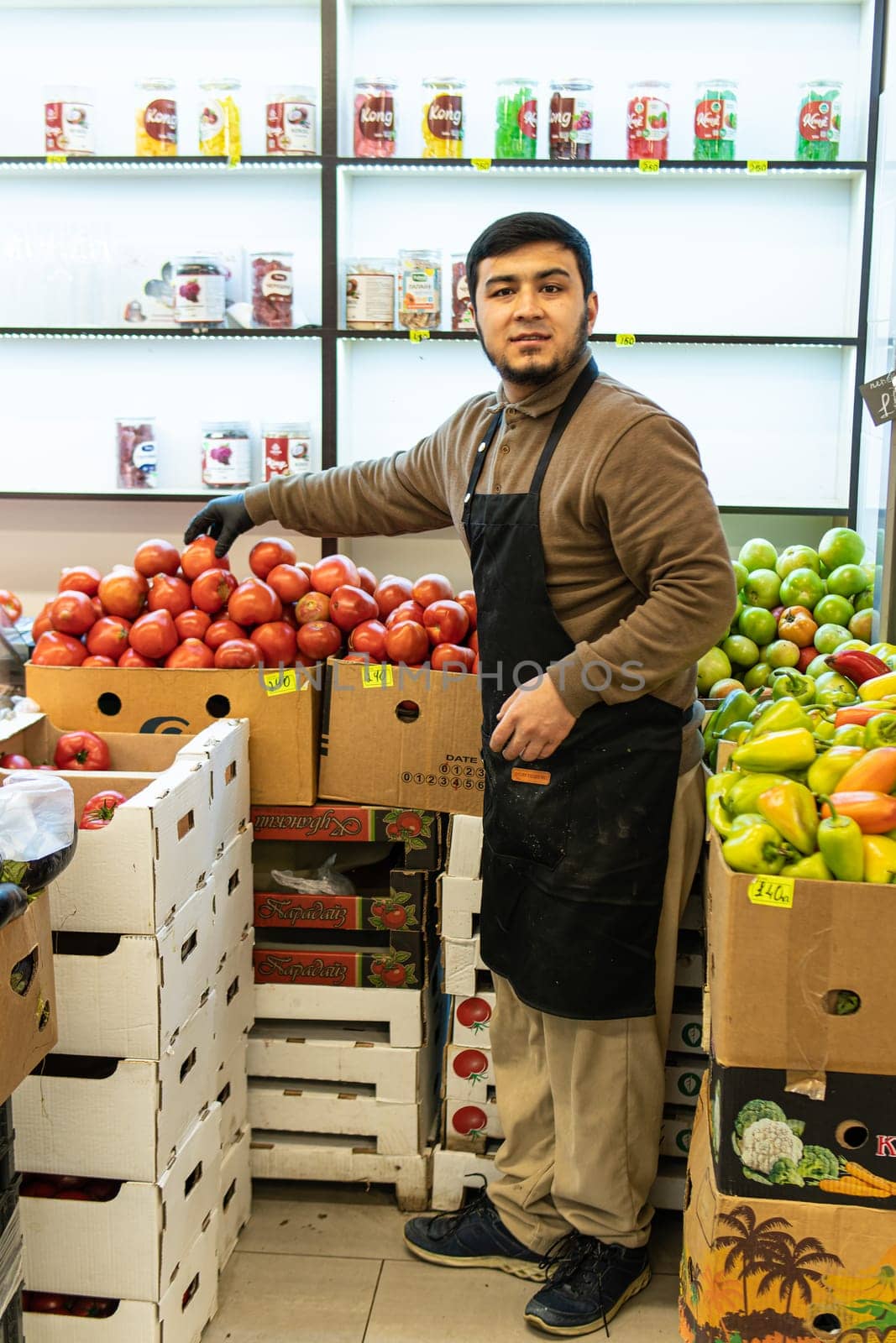 store organic standing shop business market food seller man vegetables retail sale people