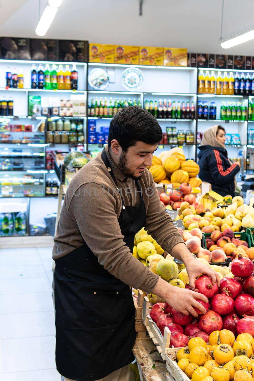 buying shopping man caucasian groceries organic people food market vegetable selling seller vegan
