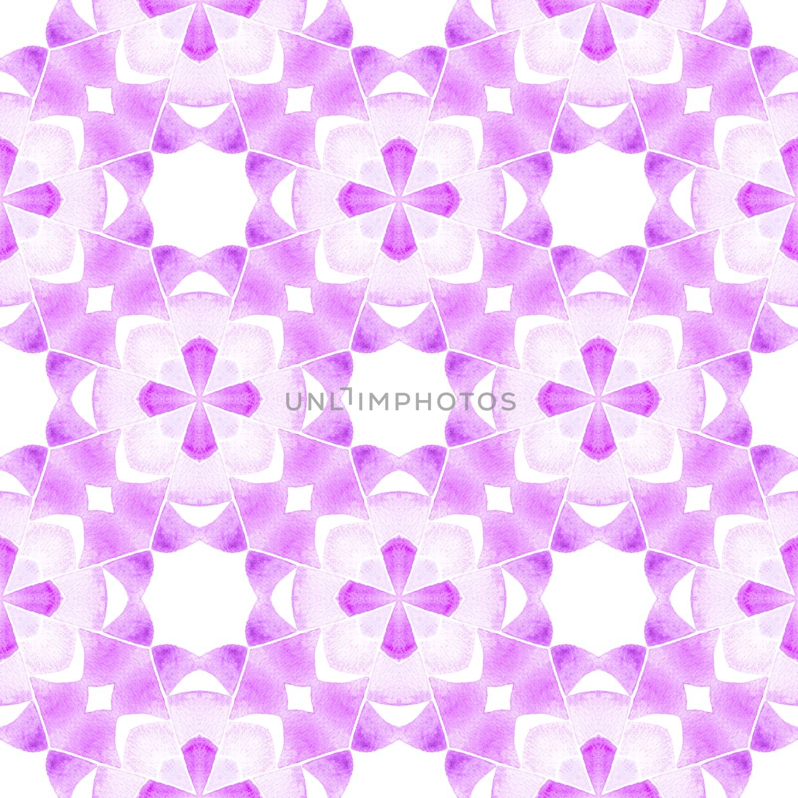 Watercolor summer ethnic border pattern. Purple wondrous boho chic summer design. Ethnic hand painted pattern. Textile ready beautiful print, swimwear fabric, wallpaper, wrapping.