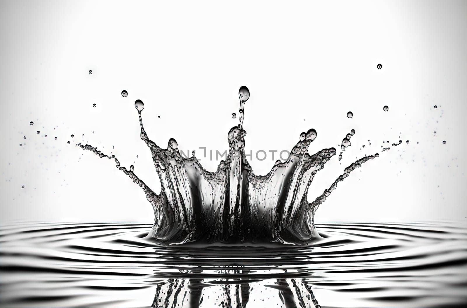Water splash with beautiful drops flying away. Liquid motion background. Generated AI