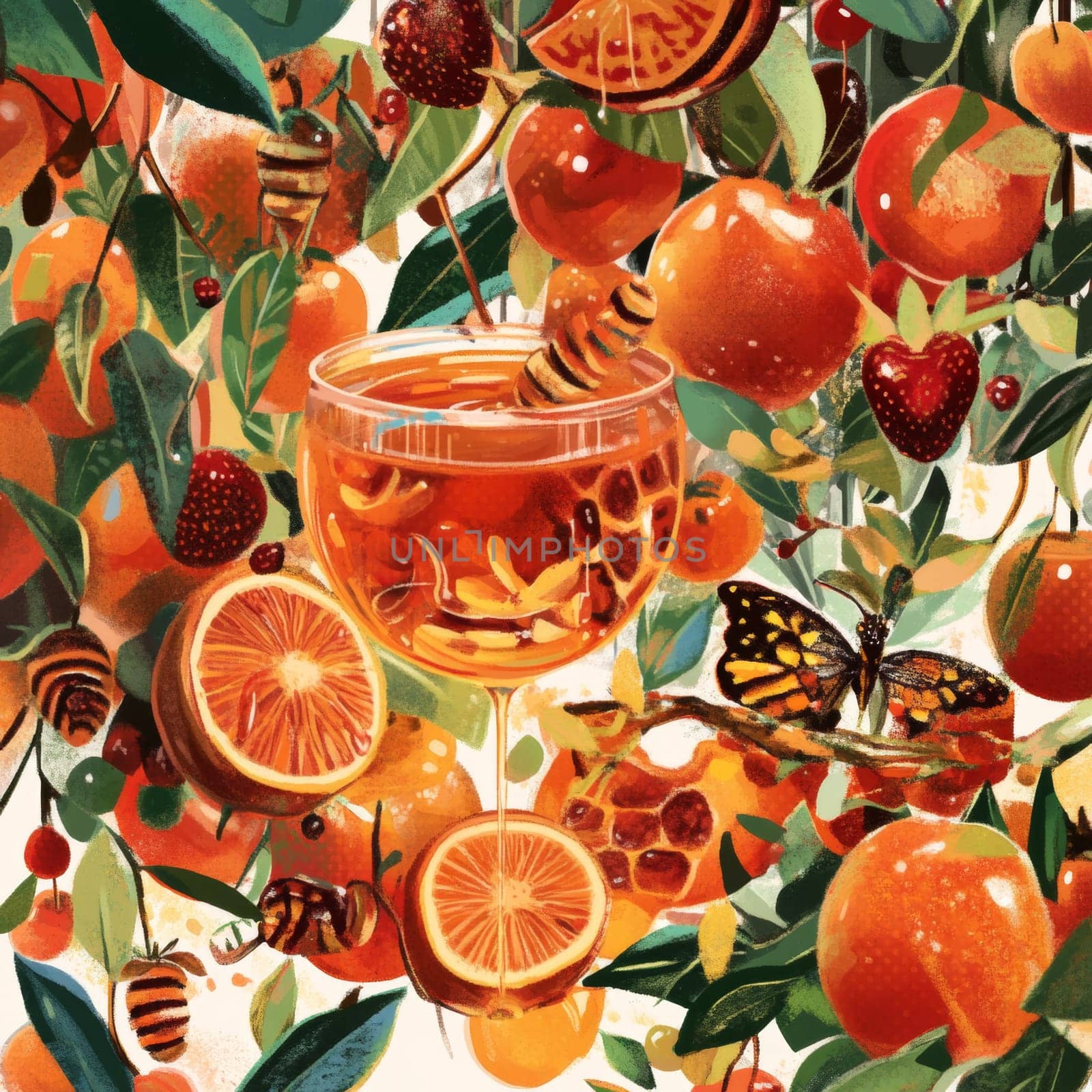 Fresh honey, fruits and berries. High quality photo